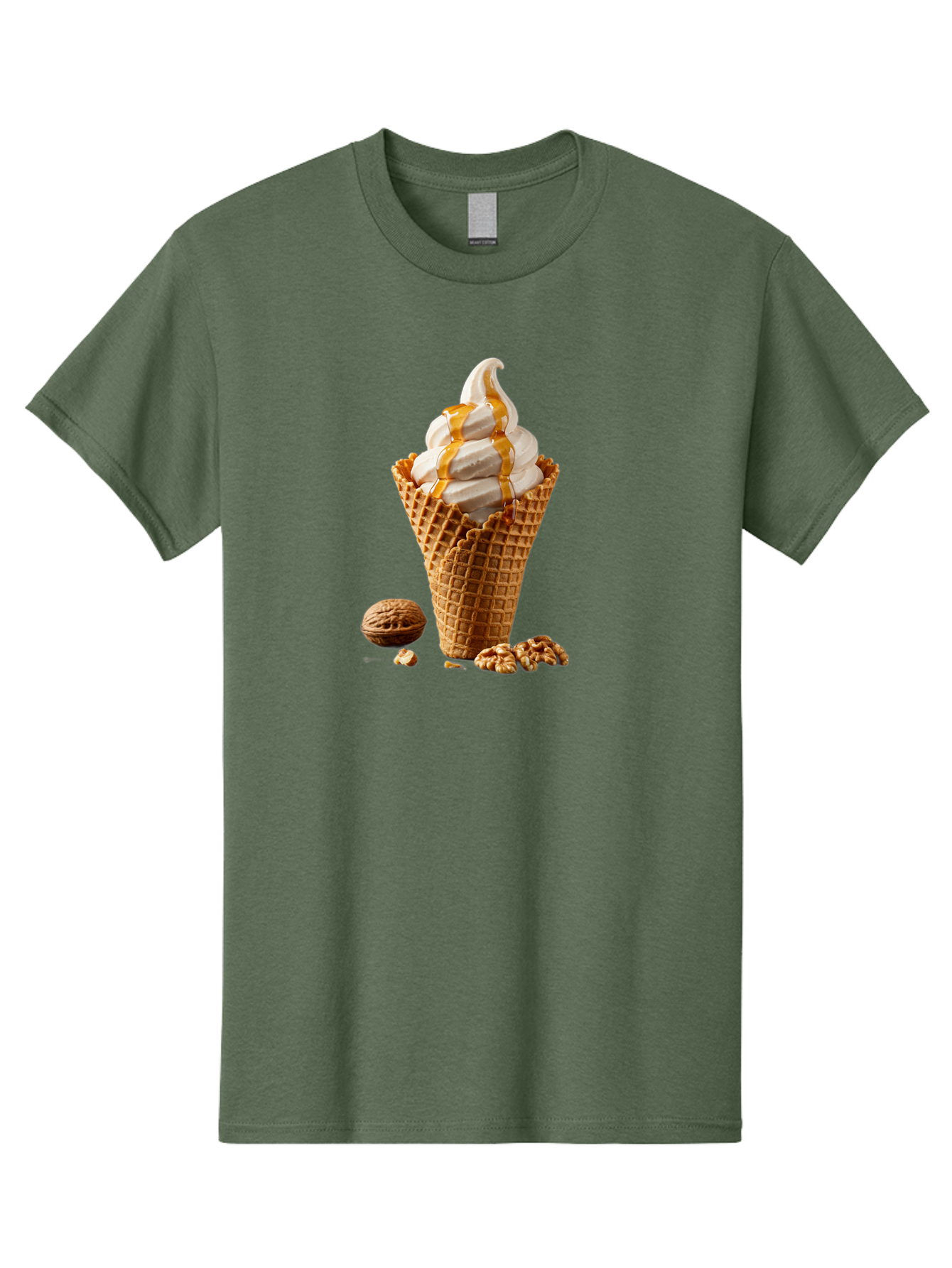 Waffle-Cone-Ice-Cream Men'S Graphic Tee, 100% Cotton, Comfortable Casual Summer Wear, Machine Washable, Caramel Ice Cream, Waffle Cone, Sweet Treats, Desserts, Ice Cream Cone, Caramel Sauce, Walnuts, Crunchy Texture, Delicious Desserts, Bab574