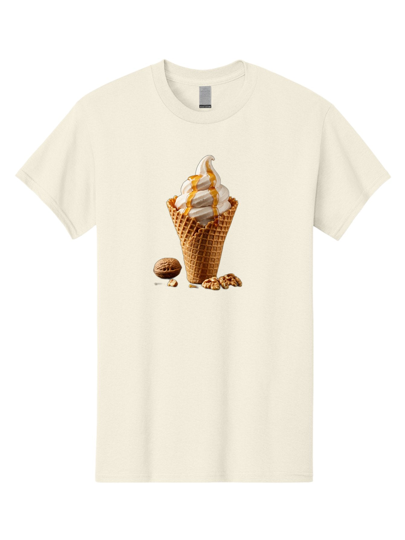 Waffle-Cone-Ice-Cream Men'S Graphic Tee, 100% Cotton, Comfortable Casual Summer Wear, Machine Washable, Caramel Ice Cream, Waffle Cone, Sweet Treats, Desserts, Ice Cream Cone, Caramel Sauce, Walnuts, Crunchy Texture, Delicious Desserts, Bab574 3