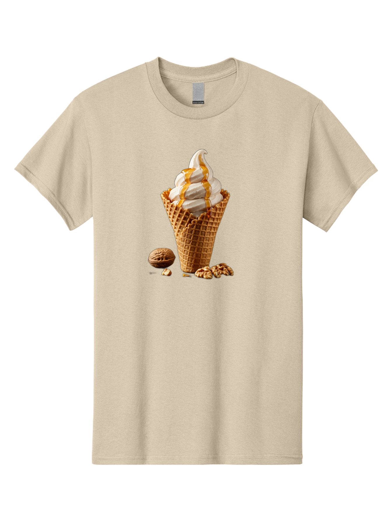 Waffle-Cone-Ice-Cream Men'S Graphic Tee, 100% Cotton, Comfortable Casual Summer Wear, Machine Washable, Caramel Ice Cream, Waffle Cone, Sweet Treats, Desserts, Ice Cream Cone, Caramel Sauce, Walnuts, Crunchy Texture, Delicious Desserts, Bab574 4