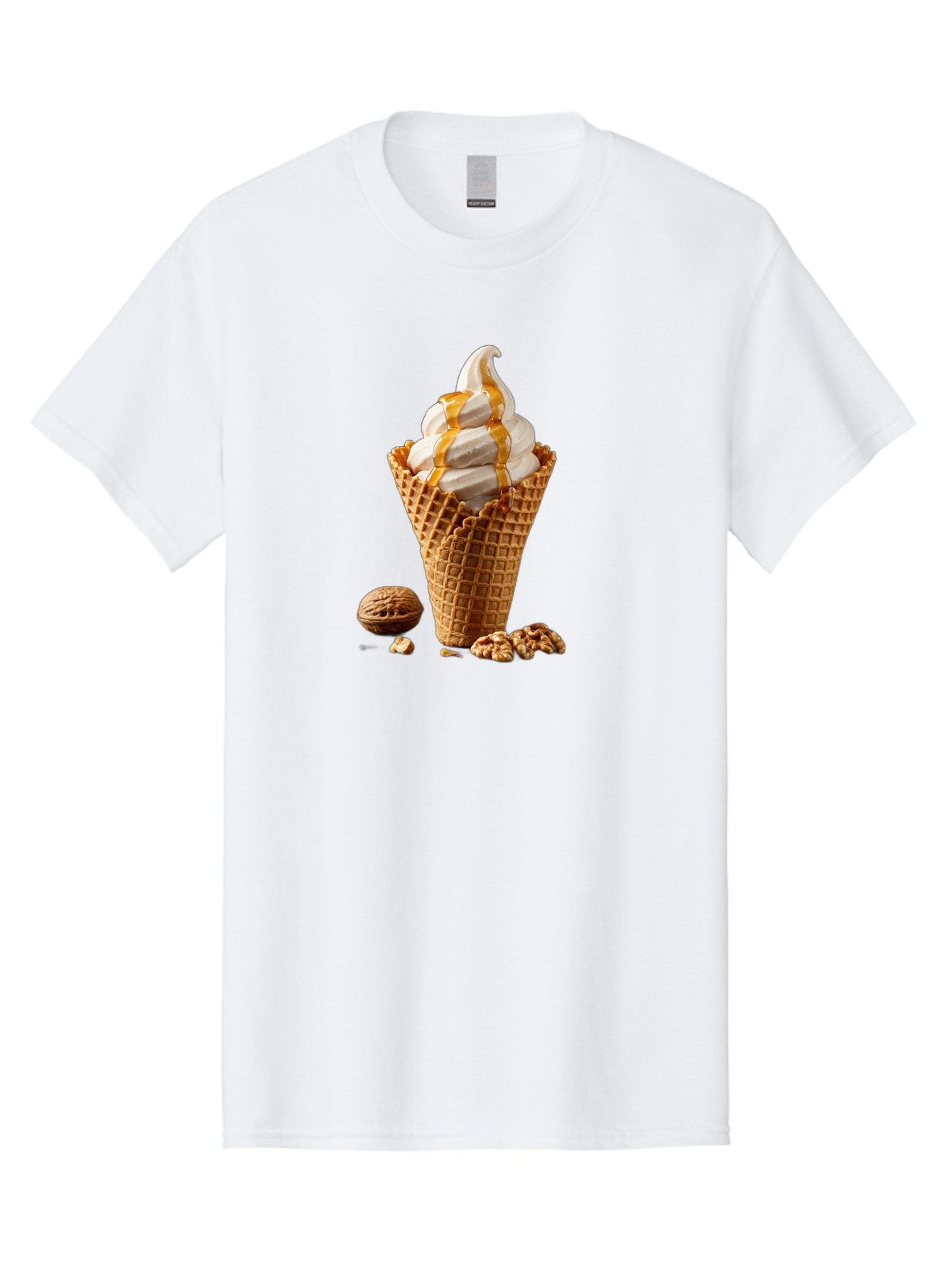 Waffle-Cone-Ice-Cream Men'S Graphic Tee, 100% Cotton, Comfortable Casual Summer Wear, Machine Washable, Caramel Ice Cream, Waffle Cone, Sweet Treats, Desserts, Ice Cream Cone, Caramel Sauce, Walnuts, Crunchy Texture, Delicious Desserts, Bab574 6