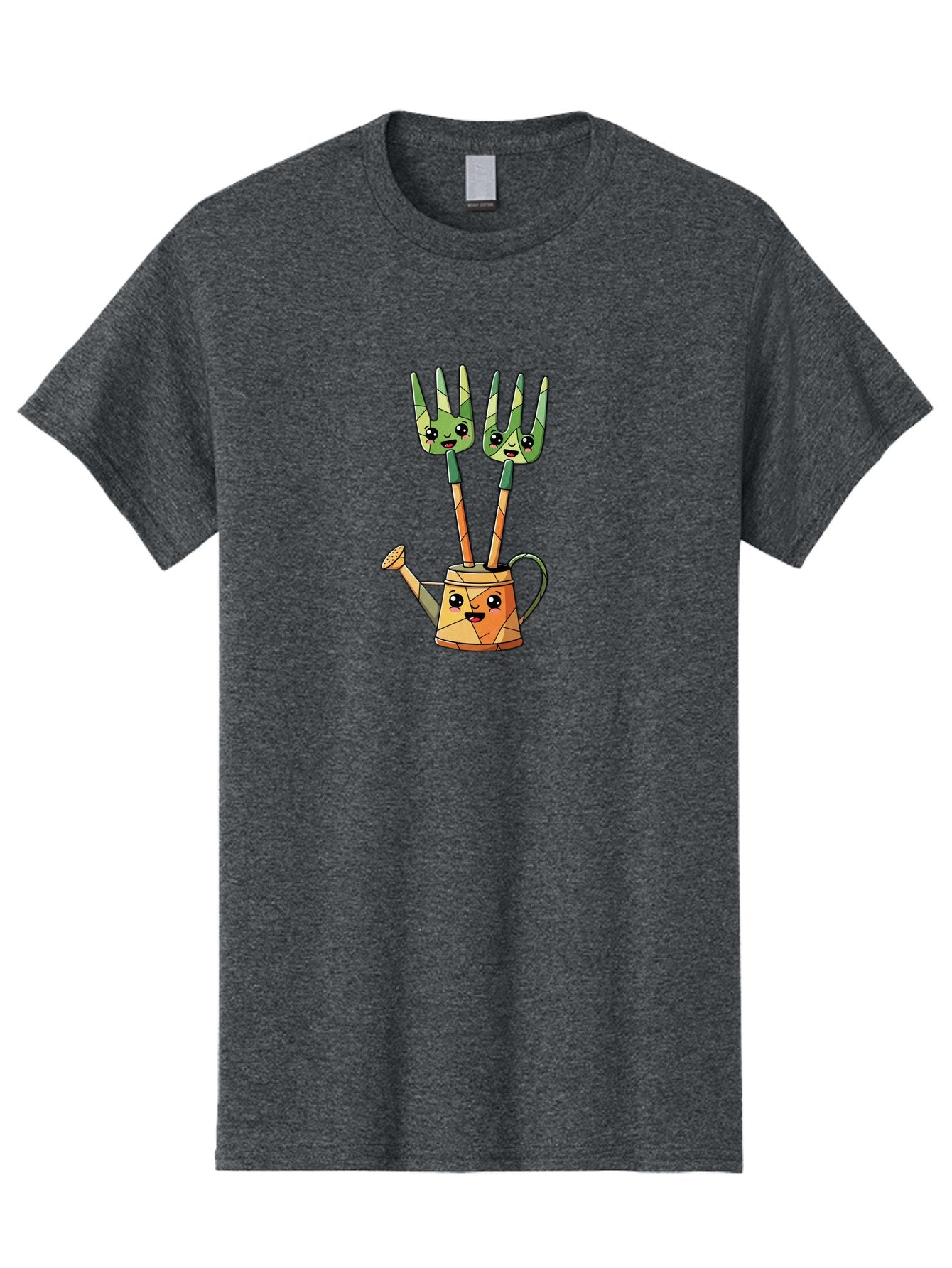 Watering-Can-And-Forks Men'S Graphic Tee, 100% Cotton, Comfortable Casual Summer Wear, Machine Washable, Cartoon Gardening Tools, Anthropomorphic Utensils, Watering Can With Face, Forks As Companions, Gardening Humor, Playful Illustration, Bab576 4