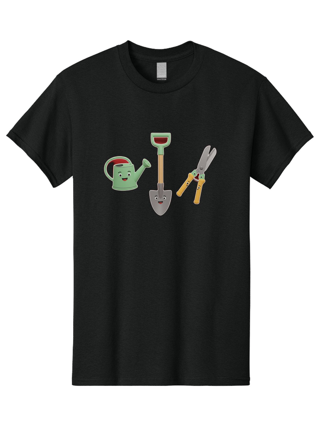 Watering-Can-Shovel-Pruning-Shears Men'S Graphic Tee, 100% Cotton, Comfortable Casual Summer Wear, Machine Washable, Gardening Tools, Watering Can With Face, Shovel With Face, Pruning Shears, Anthropomorphic Gardening Equipment, Bab577 9