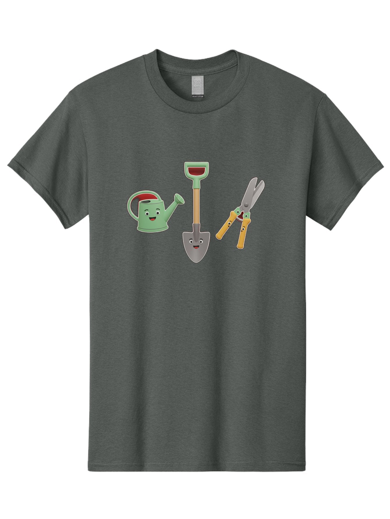 Watering-Can-Shovel-Pruning-Shears Men'S Graphic Tee, 100% Cotton, Comfortable Casual Summer Wear, Machine Washable, Gardening Tools, Watering Can With Face, Shovel With Face, Pruning Shears, Anthropomorphic Gardening Equipment, Bab577 3