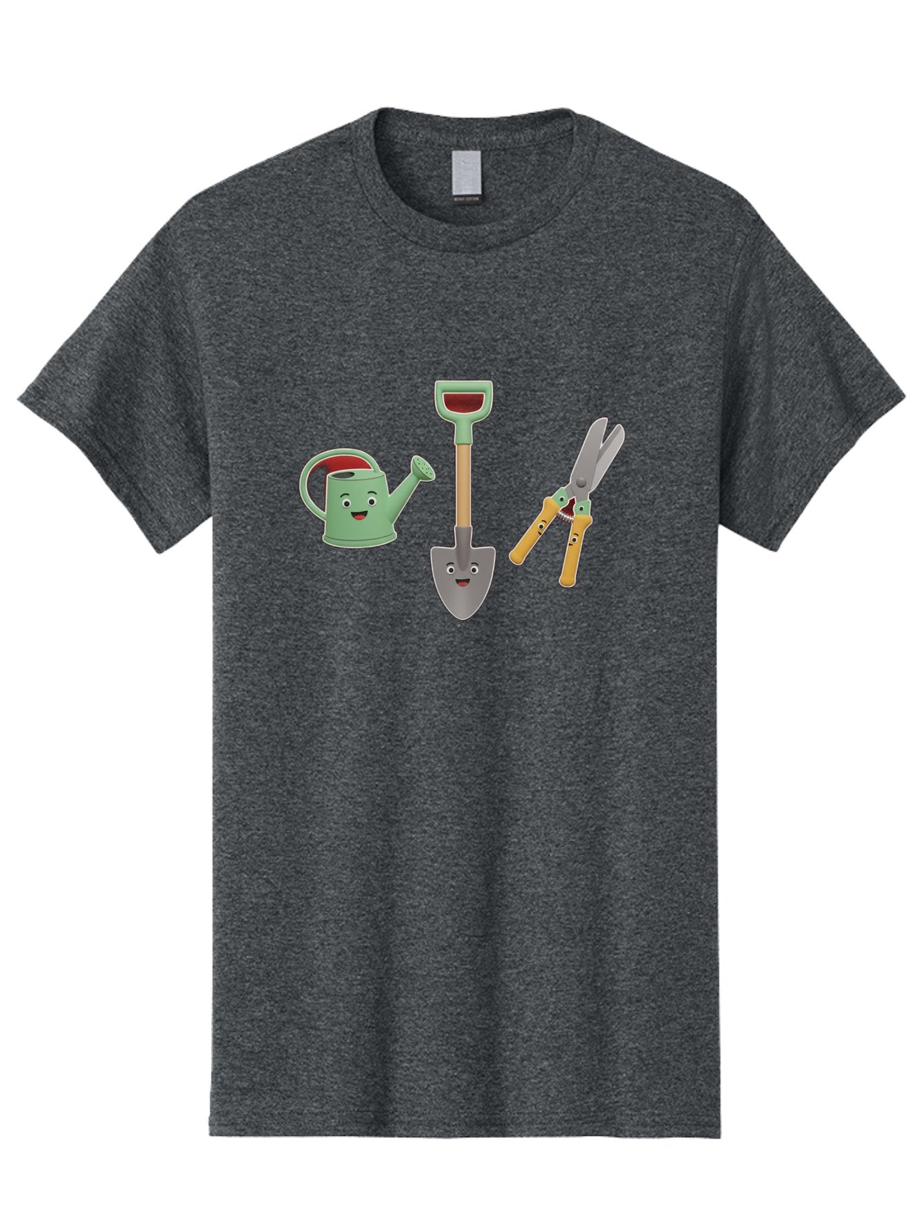 Watering-Can-Shovel-Pruning-Shears Men'S Graphic Tee, 100% Cotton, Comfortable Casual Summer Wear, Machine Washable, Gardening Tools, Watering Can With Face, Shovel With Face, Pruning Shears, Anthropomorphic Gardening Equipment, Bab577 11