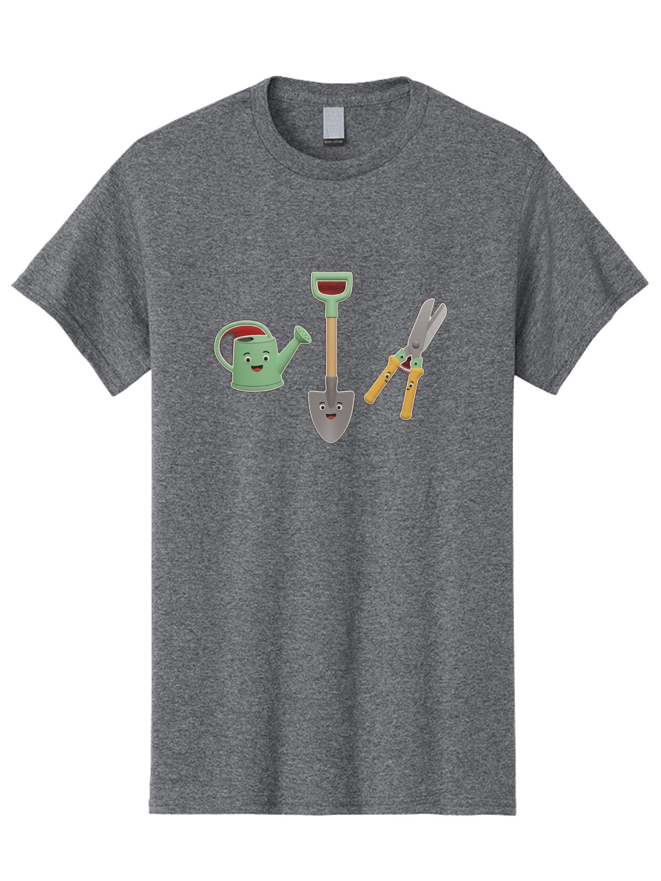 Watering-Can-Shovel-Pruning-Shears Men'S Graphic Tee, 100% Cotton, Comfortable Casual Summer Wear, Machine Washable, Gardening Tools, Watering Can With Face, Shovel With Face, Pruning Shears, Anthropomorphic Gardening Equipment, Bab577 8