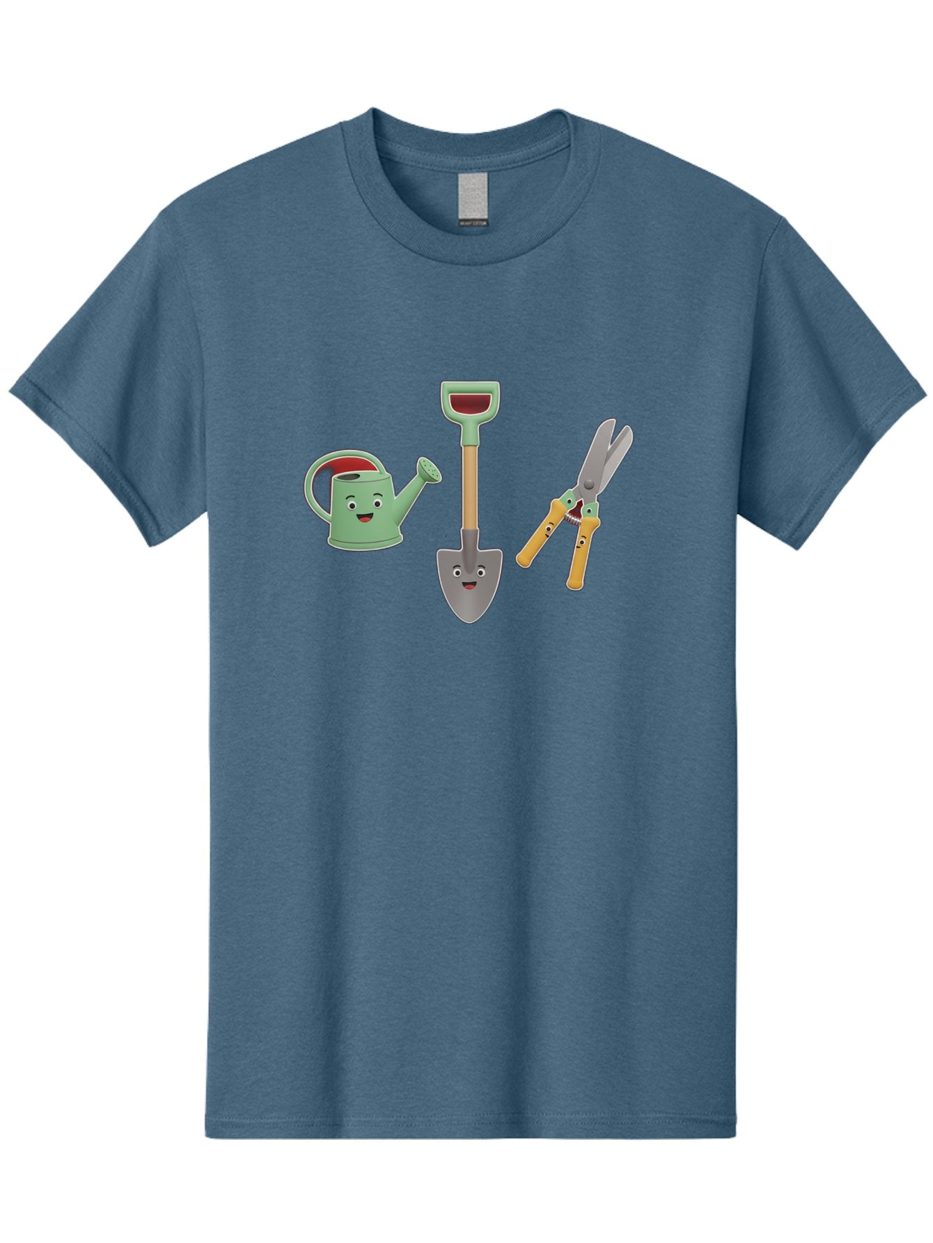Watering-Can-Shovel-Pruning-Shears Men'S Graphic Tee, 100% Cotton, Comfortable Casual Summer Wear, Machine Washable, Gardening Tools, Watering Can With Face, Shovel With Face, Pruning Shears, Anthropomorphic Gardening Equipment, Bab577 10