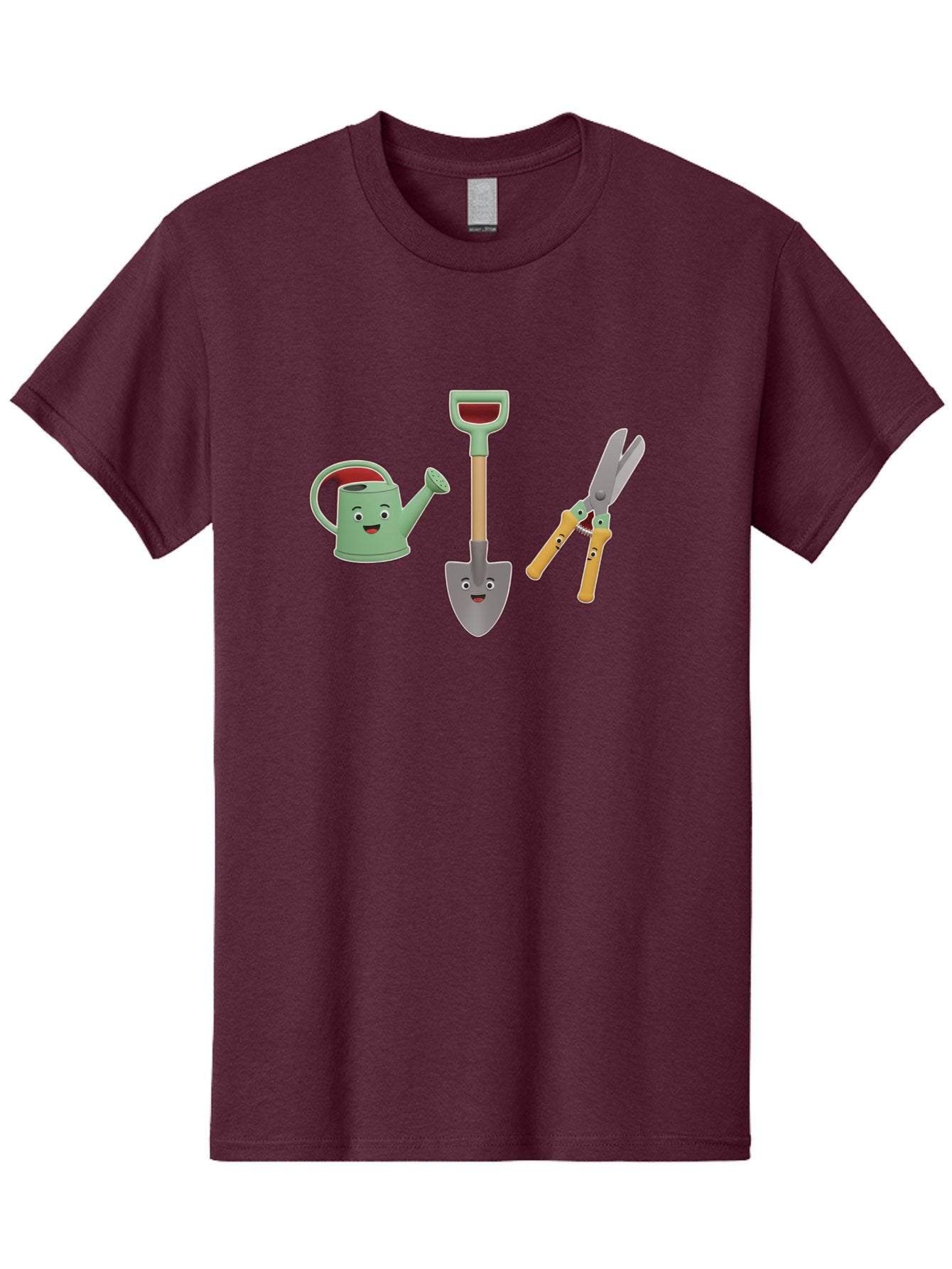 Watering-Can-Shovel-Pruning-Shears Men'S Graphic Tee, 100% Cotton, Comfortable Casual Summer Wear, Machine Washable, Gardening Tools, Watering Can With Face, Shovel With Face, Pruning Shears, Anthropomorphic Gardening Equipment, Bab577 12