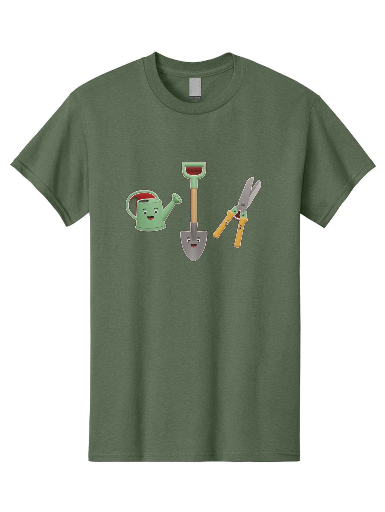 Watering-Can-Shovel-Pruning-Shears Men'S Graphic Tee, 100% Cotton, Comfortable Casual Summer Wear, Machine Washable, Gardening Tools, Watering Can With Face, Shovel With Face, Pruning Shears, Anthropomorphic Gardening Equipment, Bab577 5