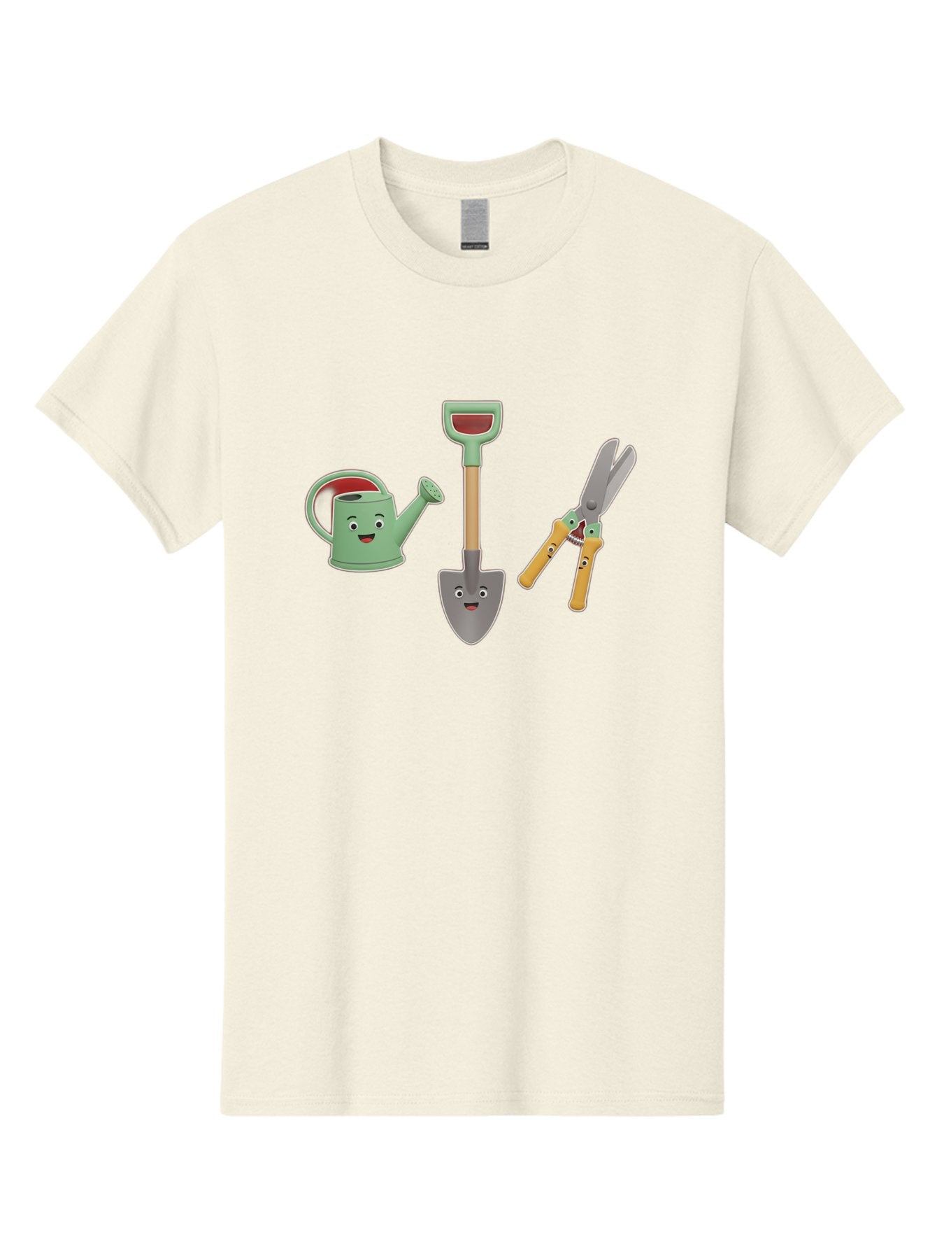 Watering-Can-Shovel-Pruning-Shears Men'S Graphic Tee, 100% Cotton, Comfortable Casual Summer Wear, Machine Washable, Gardening Tools, Watering Can With Face, Shovel With Face, Pruning Shears, Anthropomorphic Gardening Equipment, Bab577 7