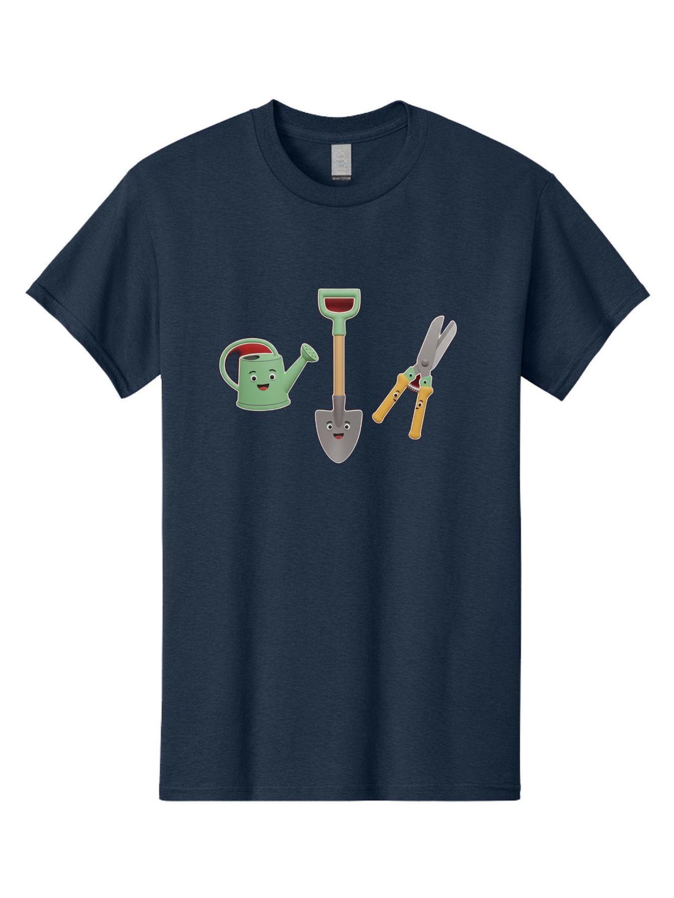 Watering-Can-Shovel-Pruning-Shears Men'S Graphic Tee, 100% Cotton, Comfortable Casual Summer Wear, Machine Washable, Gardening Tools, Watering Can With Face, Shovel With Face, Pruning Shears, Anthropomorphic Gardening Equipment, Bab577 13