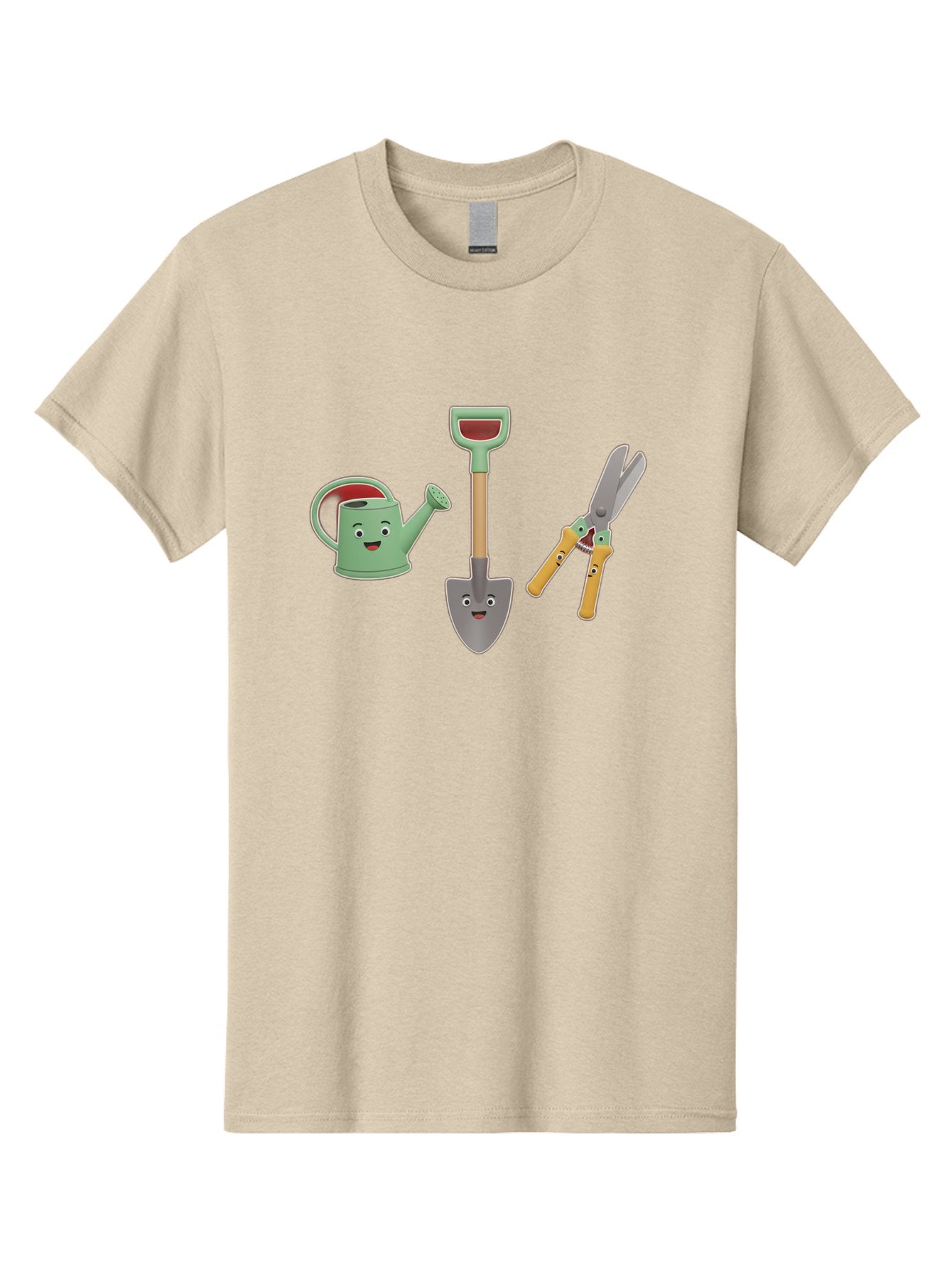 Watering-Can-Shovel-Pruning-Shears Men'S Graphic Tee, 100% Cotton, Comfortable Casual Summer Wear, Machine Washable, Gardening Tools, Watering Can With Face, Shovel With Face, Pruning Shears, Anthropomorphic Gardening Equipment, Bab577 15
