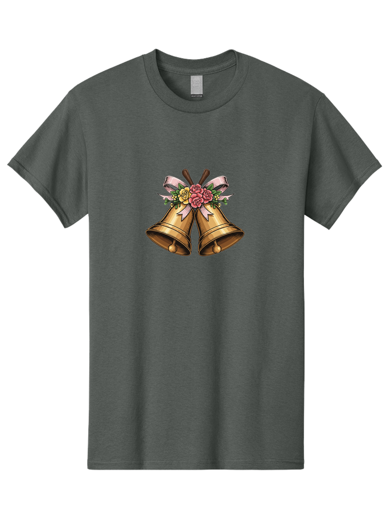 Wedding-Bells Men'S Graphic Tee, 100% Cotton, Comfortable Casual Summer Wear, Machine Washable, Wedding Bells, Golden Bells, Floral Arrangement, Roses, Pink Ribbon, Elegant Design, Wedding Decor, Celebratory Theme, Vintage Style Bab581 15