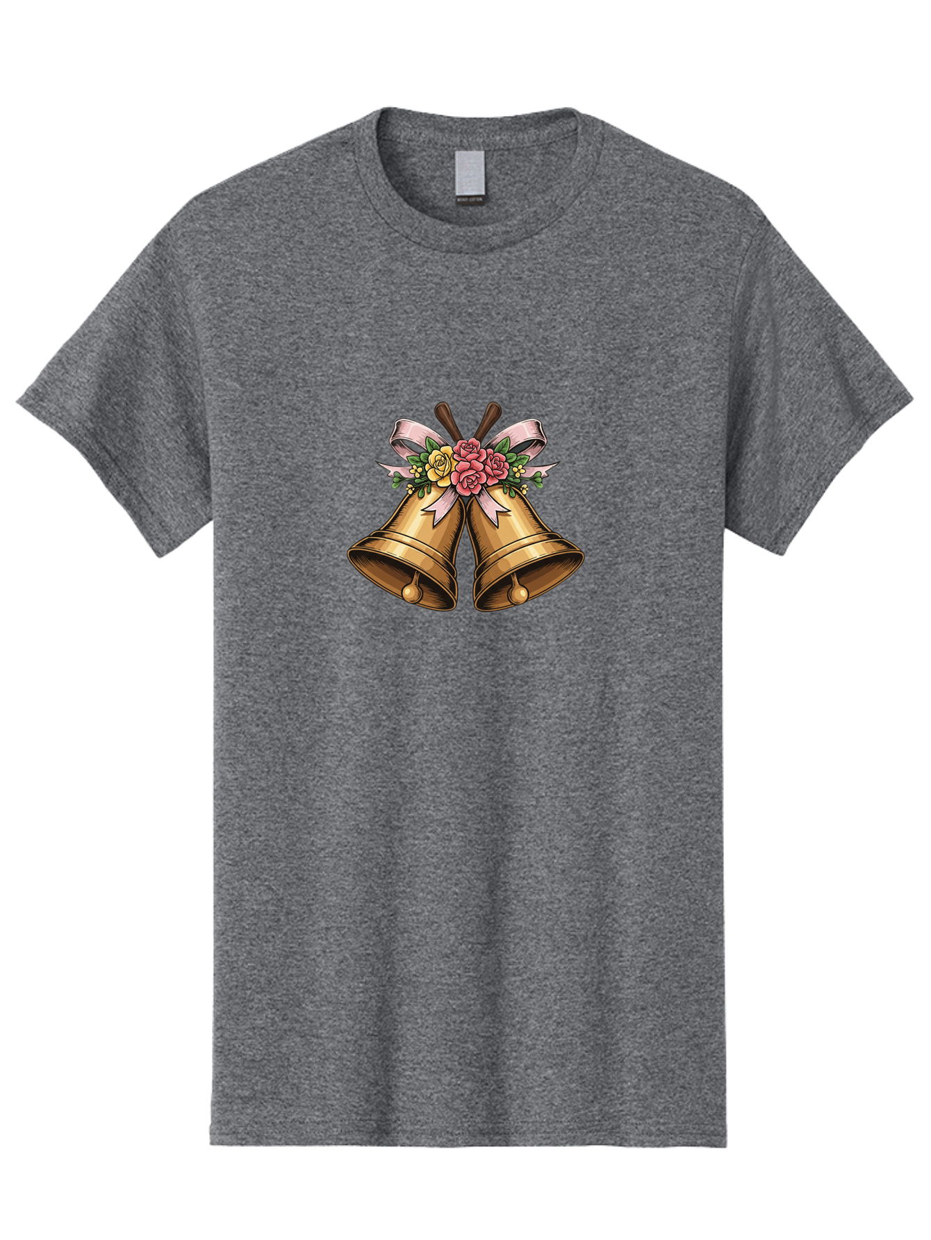 Wedding-Bells Men'S Graphic Tee, 100% Cotton, Comfortable Casual Summer Wear, Machine Washable, Wedding Bells, Golden Bells, Floral Arrangement, Roses, Pink Ribbon, Elegant Design, Wedding Decor, Celebratory Theme, Vintage Style Bab581 10