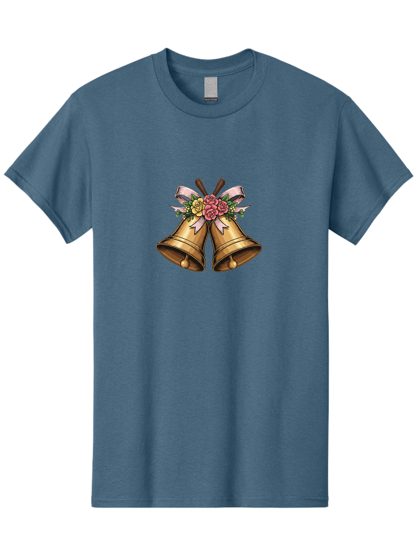 Wedding-Bells Men'S Graphic Tee, 100% Cotton, Comfortable Casual Summer Wear, Machine Washable, Wedding Bells, Golden Bells, Floral Arrangement, Roses, Pink Ribbon, Elegant Design, Wedding Decor, Celebratory Theme, Vintage Style Bab581 14
