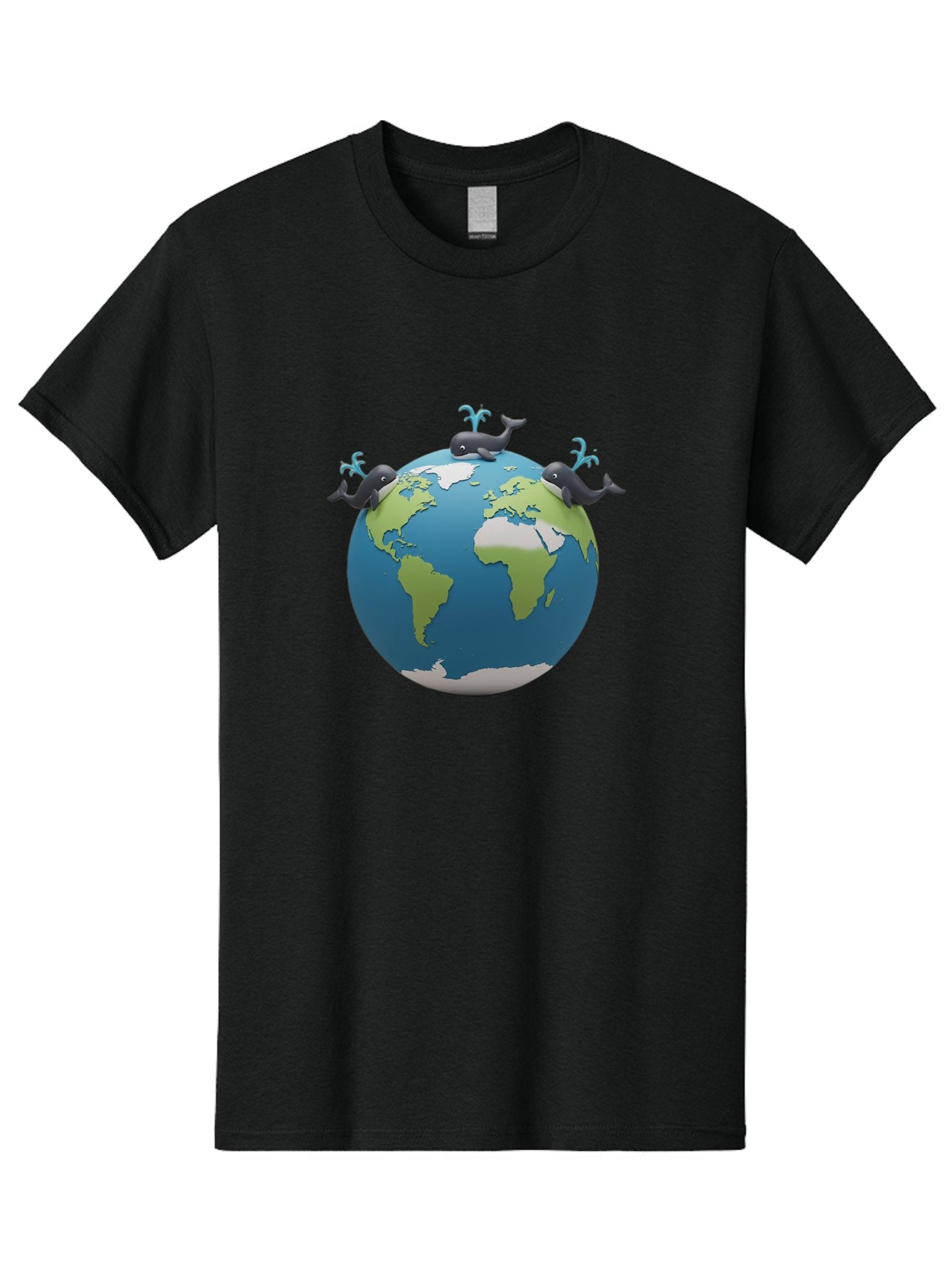 Whales-On-Globe Men'S Graphic Tee, 100% Cotton, Comfortable Casual Summer Wear, Machine Washable, Whales On Earth, Global Unity, 3D Illustration, World Map, Marine Animals, Ocean Conservation, Environmental Awareness, Cartoon Style Bab582 13