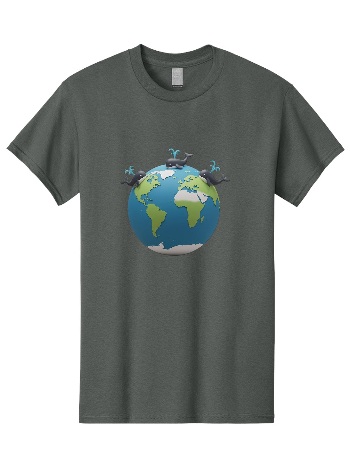 Whales-On-Globe Men'S Graphic Tee, 100% Cotton, Comfortable Casual Summer Wear, Machine Washable, Whales On Earth, Global Unity, 3D Illustration, World Map, Marine Animals, Ocean Conservation, Environmental Awareness, Cartoon Style Bab582 10