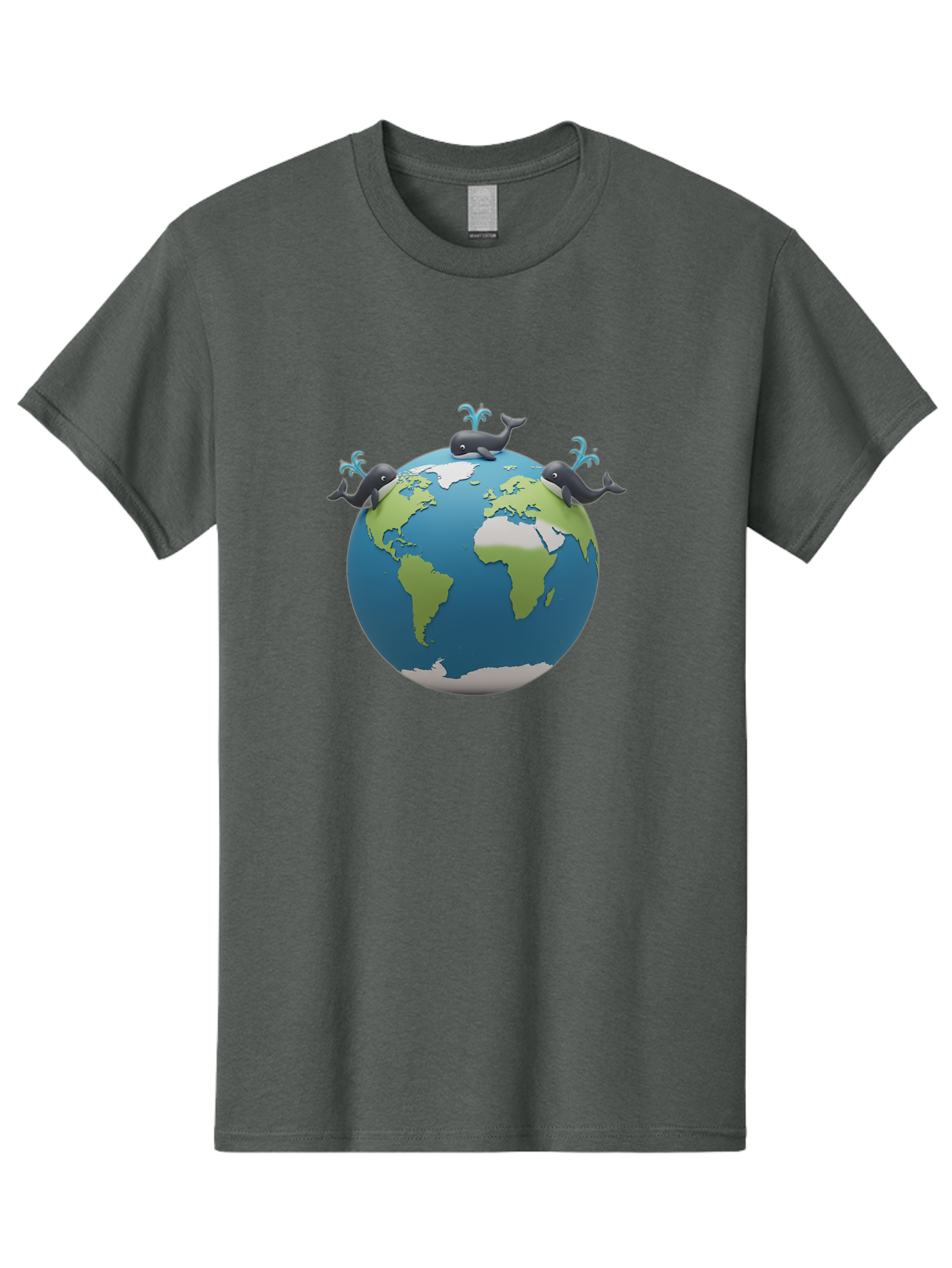 Whales-On-Globe Men'S Graphic Tee, 100% Cotton, Comfortable Casual Summer Wear, Machine Washable, Whales On Earth, Global Unity, 3D Illustration, World Map, Marine Animals, Ocean Conservation, Environmental Awareness, Cartoon Style Bab582 14
