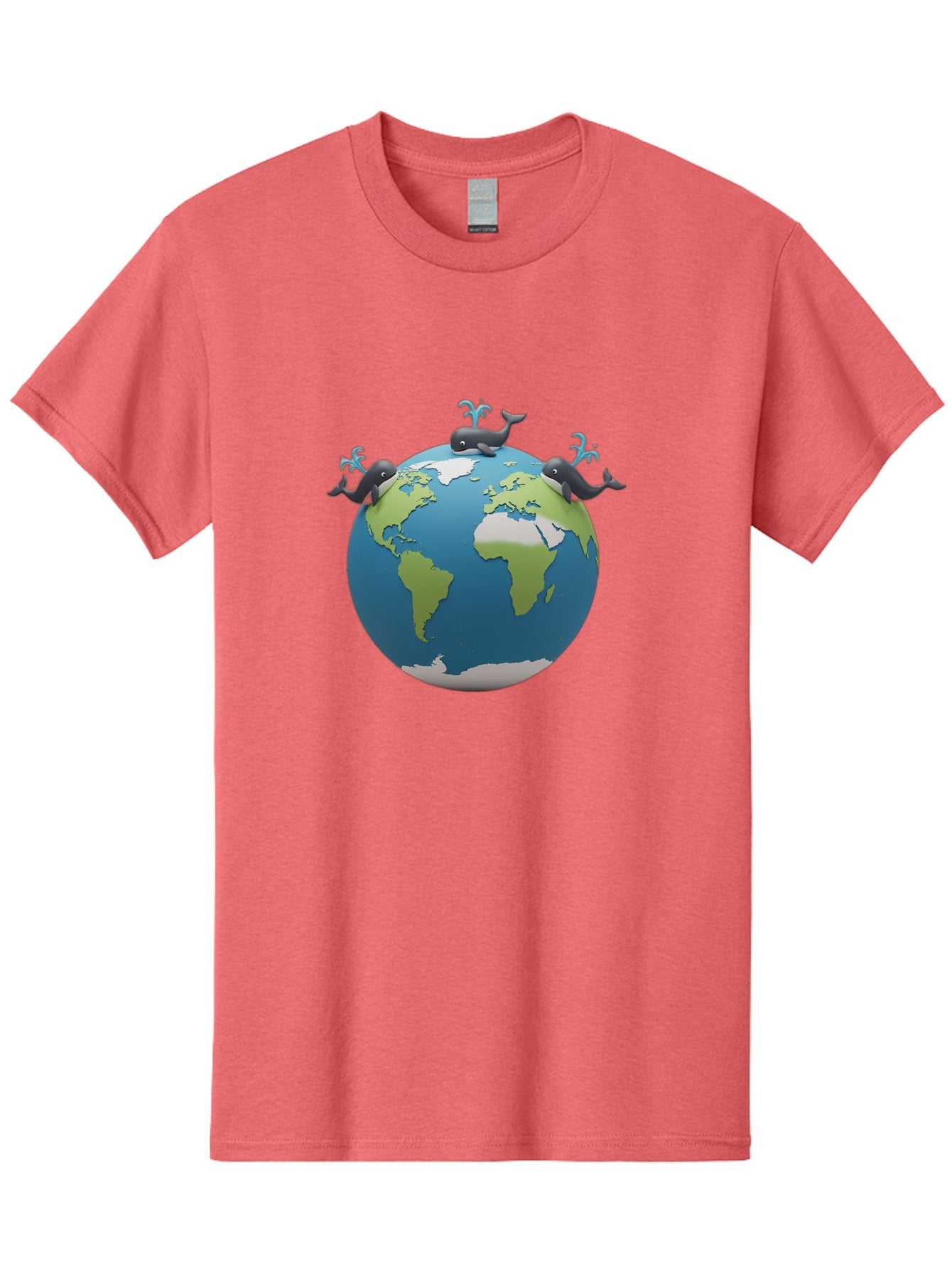 Whales-On-Globe Men'S Graphic Tee, 100% Cotton, Comfortable Casual Summer Wear, Machine Washable, Whales On Earth, Global Unity, 3D Illustration, World Map, Marine Animals, Ocean Conservation, Environmental Awareness, Cartoon Style Bab582