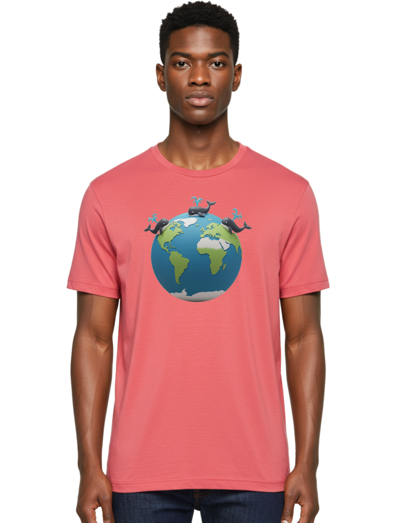 Whales-On-Globe Men'S Graphic Tee, 100% Cotton, Comfortable Casual Summer Wear, Machine Washable, Whales On Earth, Global Unity, 3D Illustration, World Map, Marine Animals, Ocean Conservation, Environmental Awareness, Cartoon Style Bab582 25