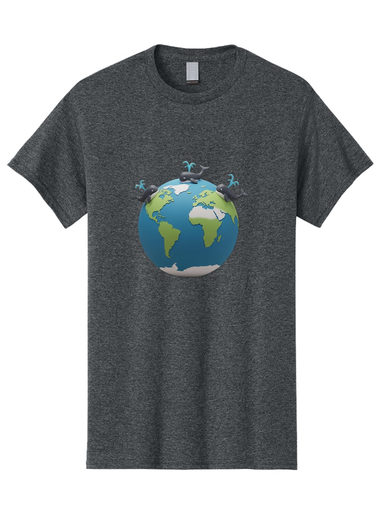 Whales-On-Globe Men'S Graphic Tee, 100% Cotton, Comfortable Casual Summer Wear, Machine Washable, Whales On Earth, Global Unity, 3D Illustration, World Map, Marine Animals, Ocean Conservation, Environmental Awareness, Cartoon Style Bab582 9