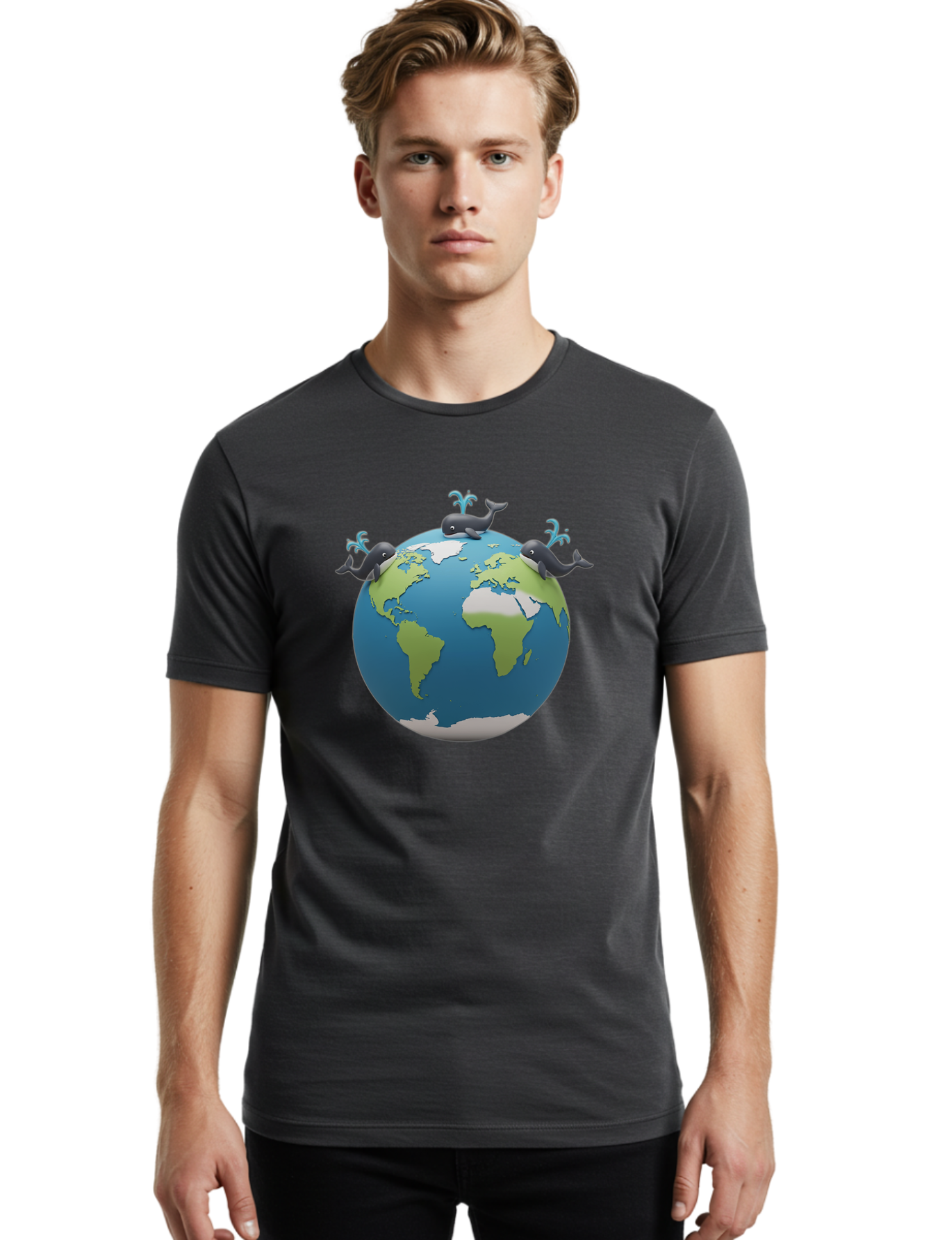 Whales-On-Globe Men'S Graphic Tee, 100% Cotton, Comfortable Casual Summer Wear, Machine Washable, Whales On Earth, Global Unity, 3D Illustration, World Map, Marine Animals, Ocean Conservation, Environmental Awareness, Cartoon Style Bab582 20