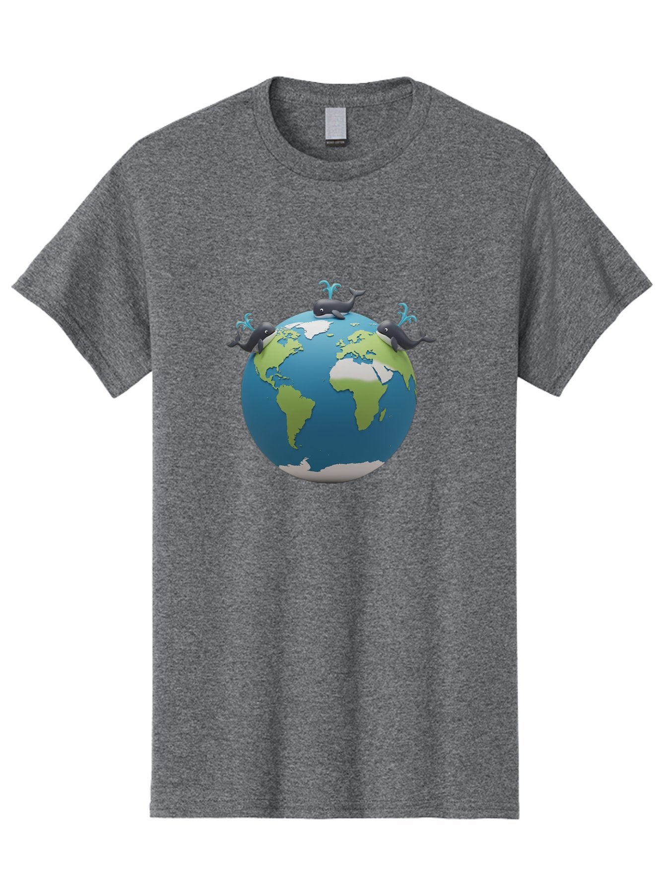 Whales-On-Globe Men'S Graphic Tee, 100% Cotton, Comfortable Casual Summer Wear, Machine Washable, Whales On Earth, Global Unity, 3D Illustration, World Map, Marine Animals, Ocean Conservation, Environmental Awareness, Cartoon Style Bab582 7