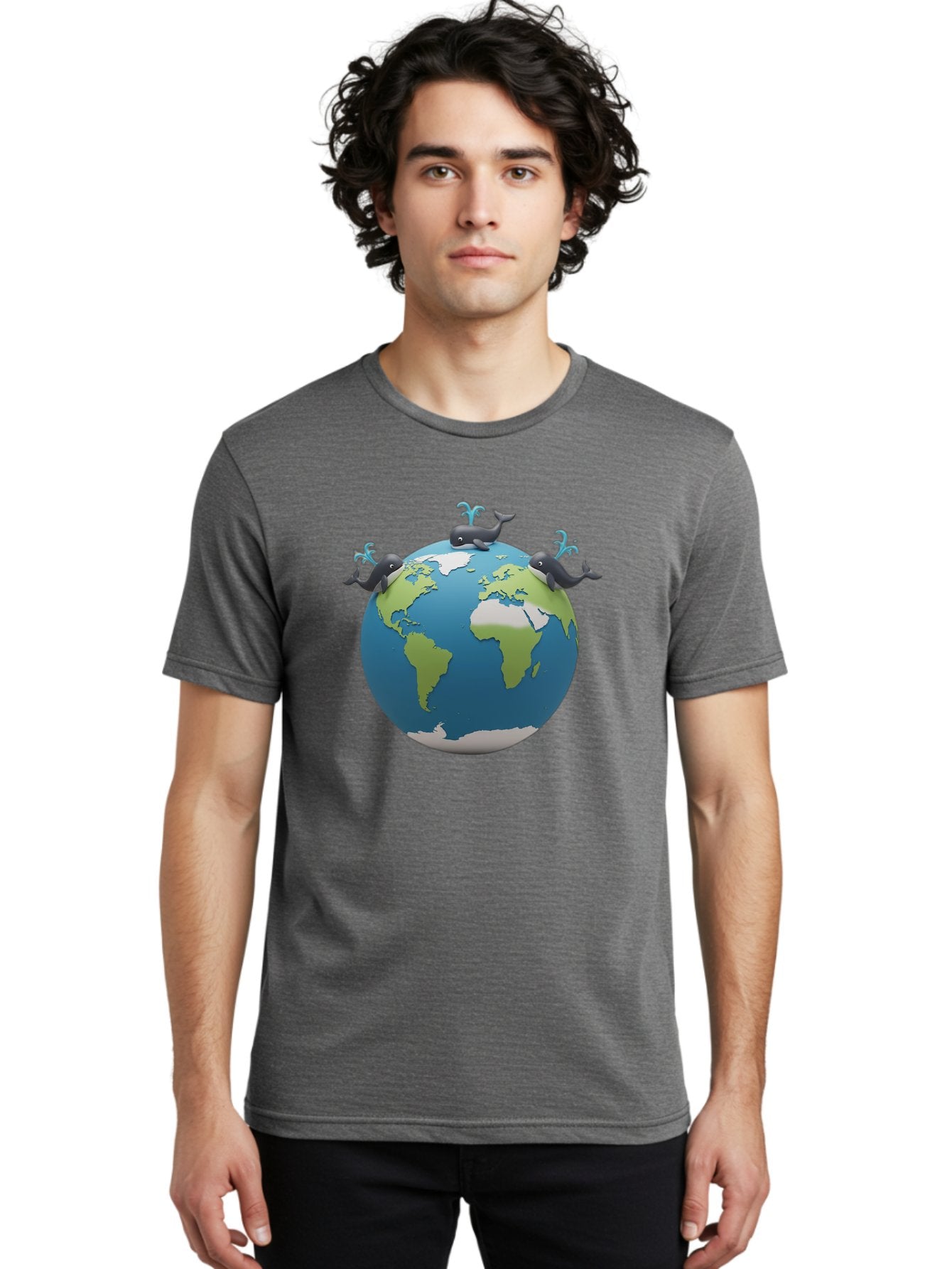 Whales-On-Globe Men'S Graphic Tee, 100% Cotton, Comfortable Casual Summer Wear, Machine Washable, Whales On Earth, Global Unity, 3D Illustration, World Map, Marine Animals, Ocean Conservation, Environmental Awareness, Cartoon Style Bab582 16