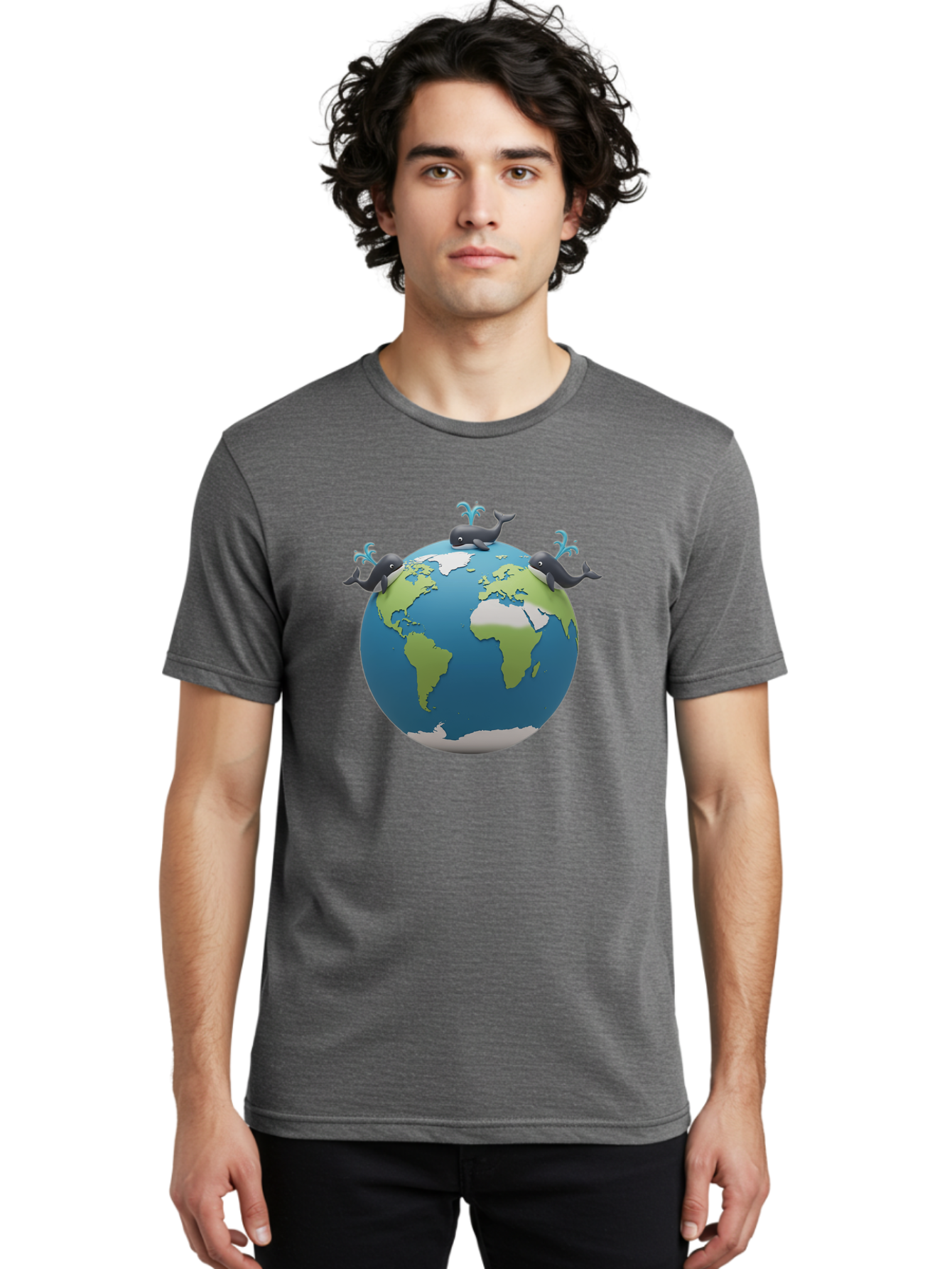 Whales-On-Globe Men'S Graphic Tee, 100% Cotton, Comfortable Casual Summer Wear, Machine Washable, Whales On Earth, Global Unity, 3D Illustration, World Map, Marine Animals, Ocean Conservation, Environmental Awareness, Cartoon Style Bab582 28