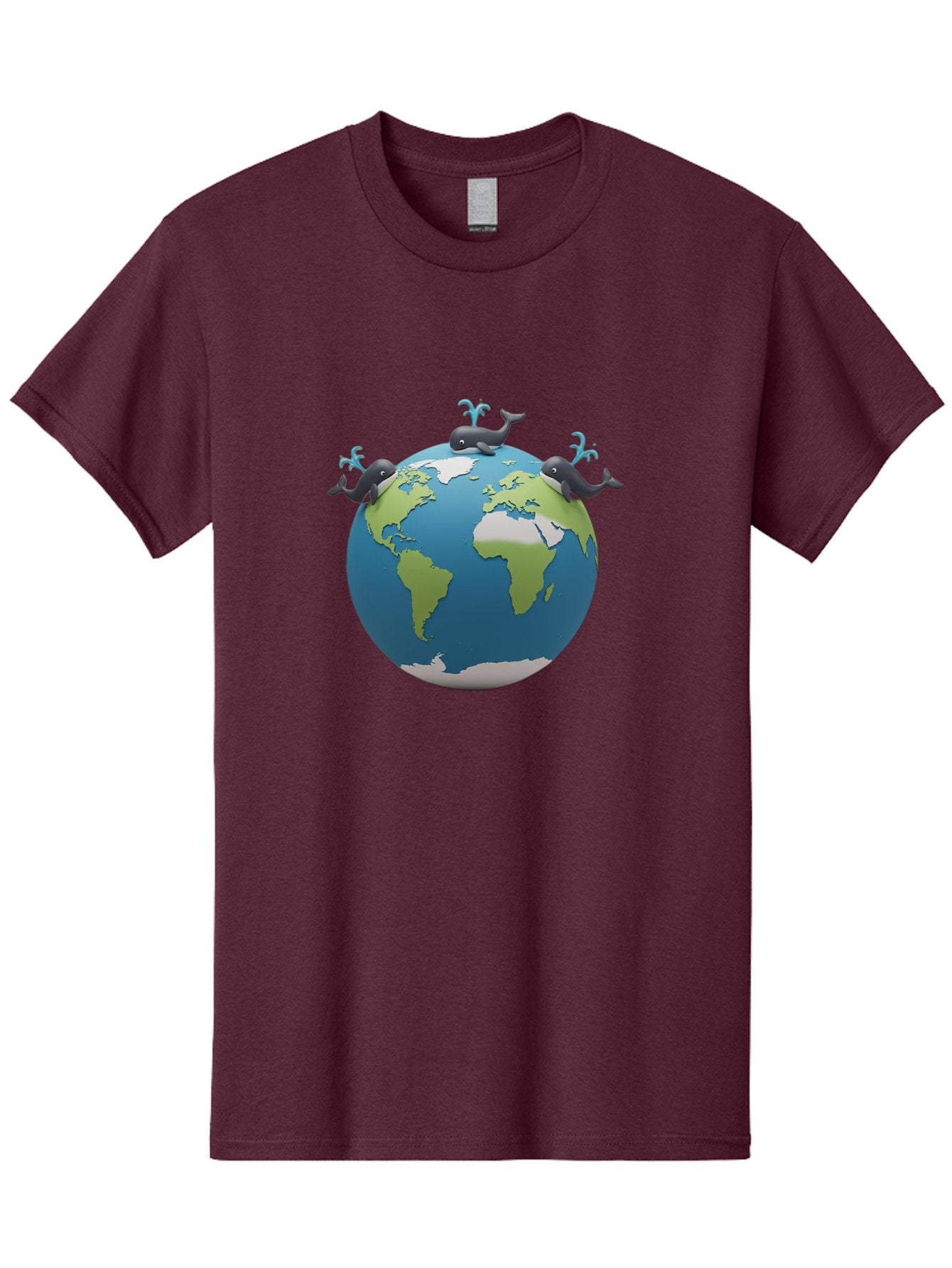 Whales-On-Globe Men'S Graphic Tee, 100% Cotton, Comfortable Casual Summer Wear, Machine Washable, Whales On Earth, Global Unity, 3D Illustration, World Map, Marine Animals, Ocean Conservation, Environmental Awareness, Cartoon Style Bab582