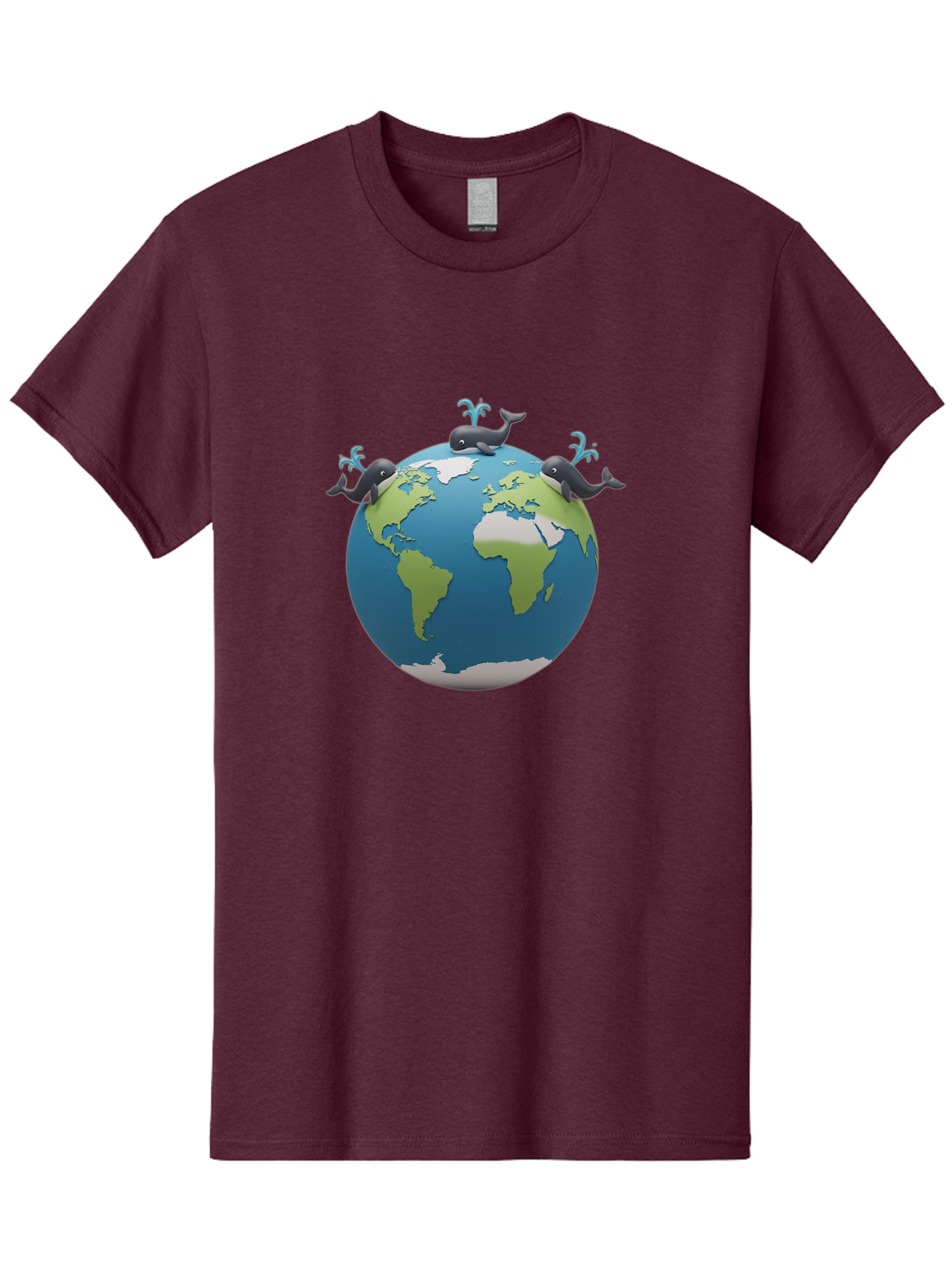 Whales-On-Globe Men'S Graphic Tee, 100% Cotton, Comfortable Casual Summer Wear, Machine Washable, Whales On Earth, Global Unity, 3D Illustration, World Map, Marine Animals, Ocean Conservation, Environmental Awareness, Cartoon Style Bab582 11