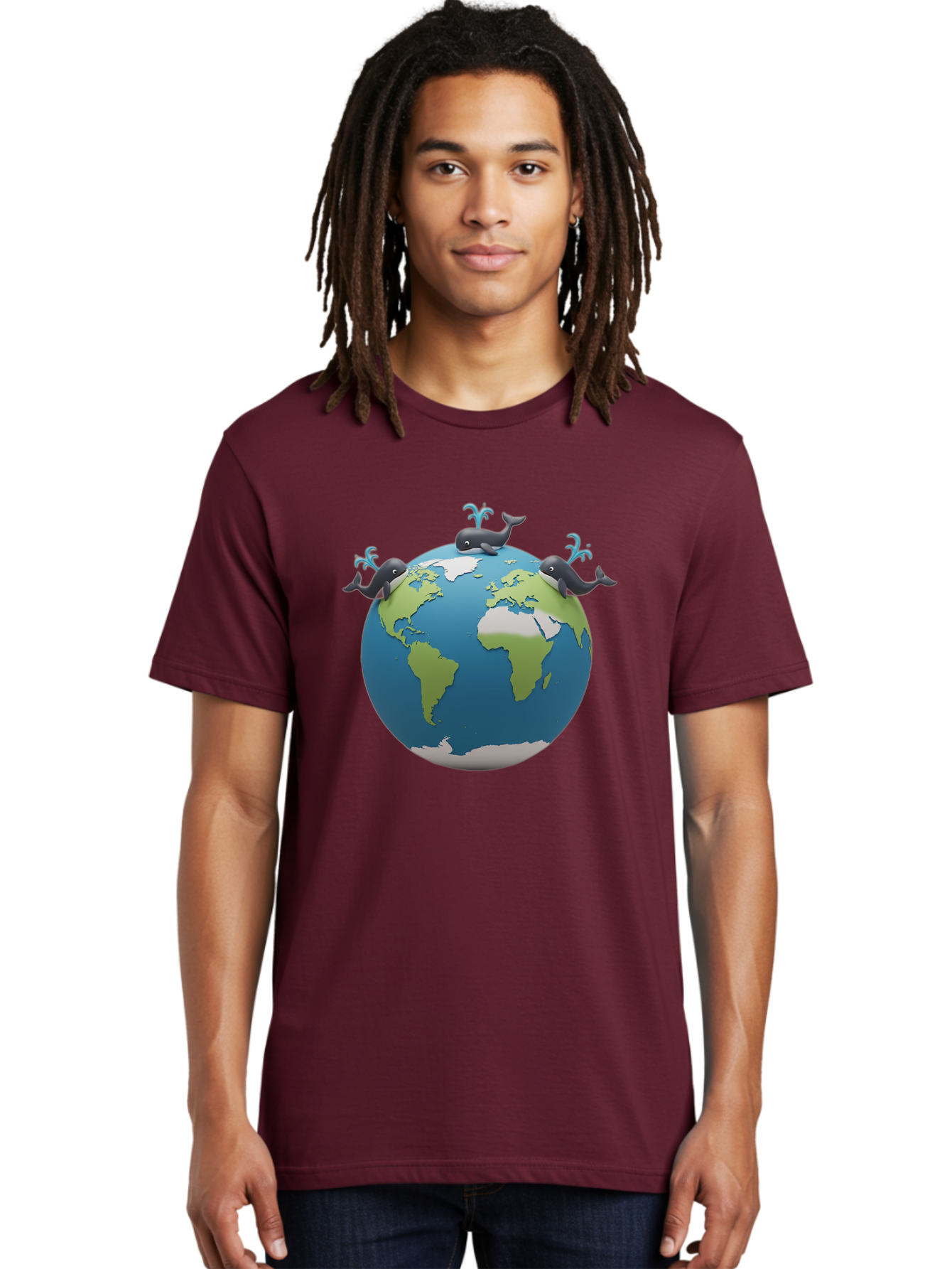 Whales-On-Globe Men'S Graphic Tee, 100% Cotton, Comfortable Casual Summer Wear, Machine Washable, Whales On Earth, Global Unity, 3D Illustration, World Map, Marine Animals, Ocean Conservation, Environmental Awareness, Cartoon Style Bab582 26