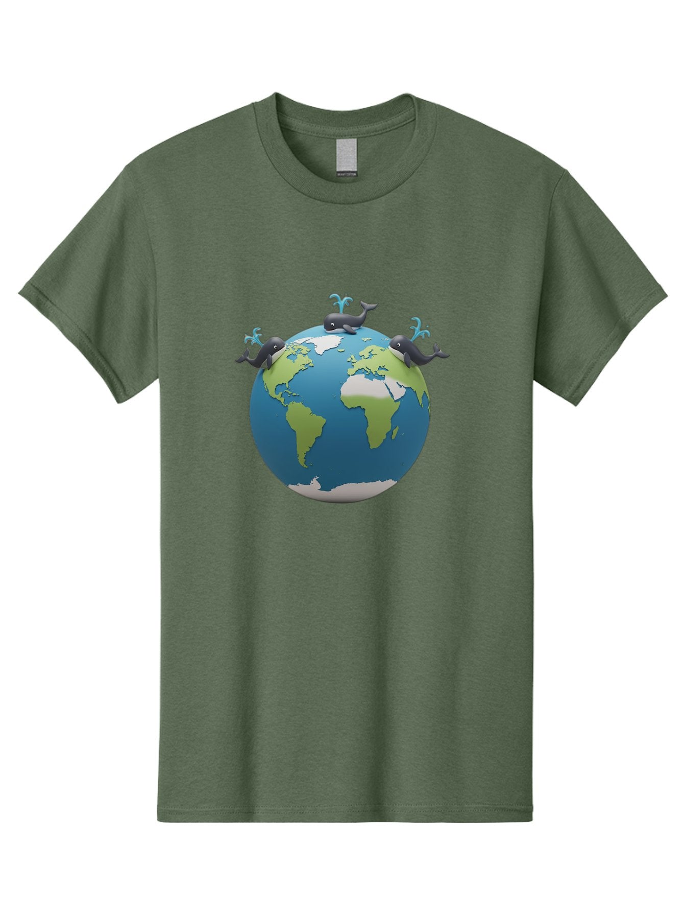 Whales-On-Globe Men'S Graphic Tee, 100% Cotton, Comfortable Casual Summer Wear, Machine Washable, Whales On Earth, Global Unity, 3D Illustration, World Map, Marine Animals, Ocean Conservation, Environmental Awareness, Cartoon Style Bab582 11