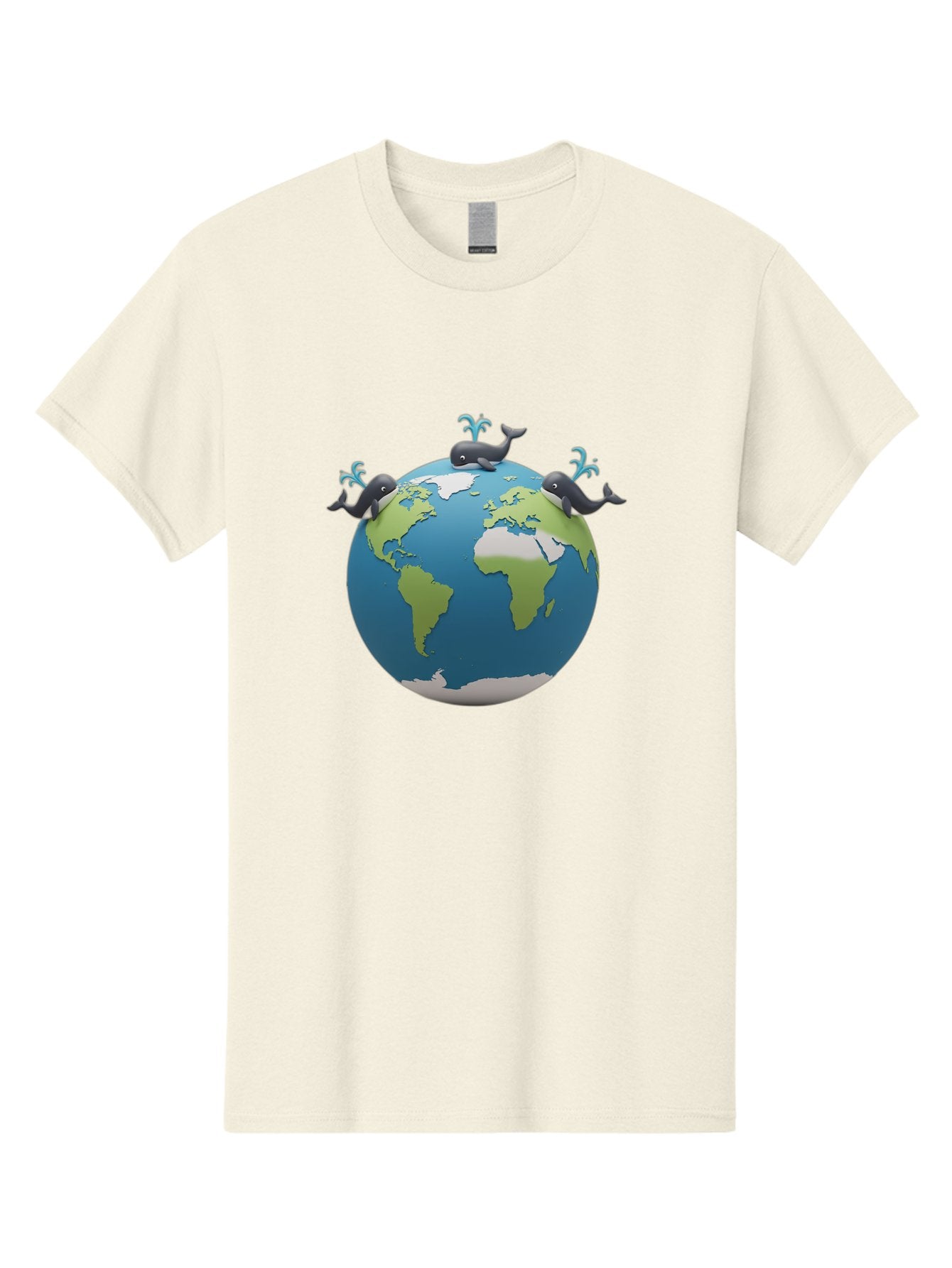 Whales-On-Globe Men'S Graphic Tee, 100% Cotton, Comfortable Casual Summer Wear, Machine Washable, Whales On Earth, Global Unity, 3D Illustration, World Map, Marine Animals, Ocean Conservation, Environmental Awareness, Cartoon Style Bab582 15