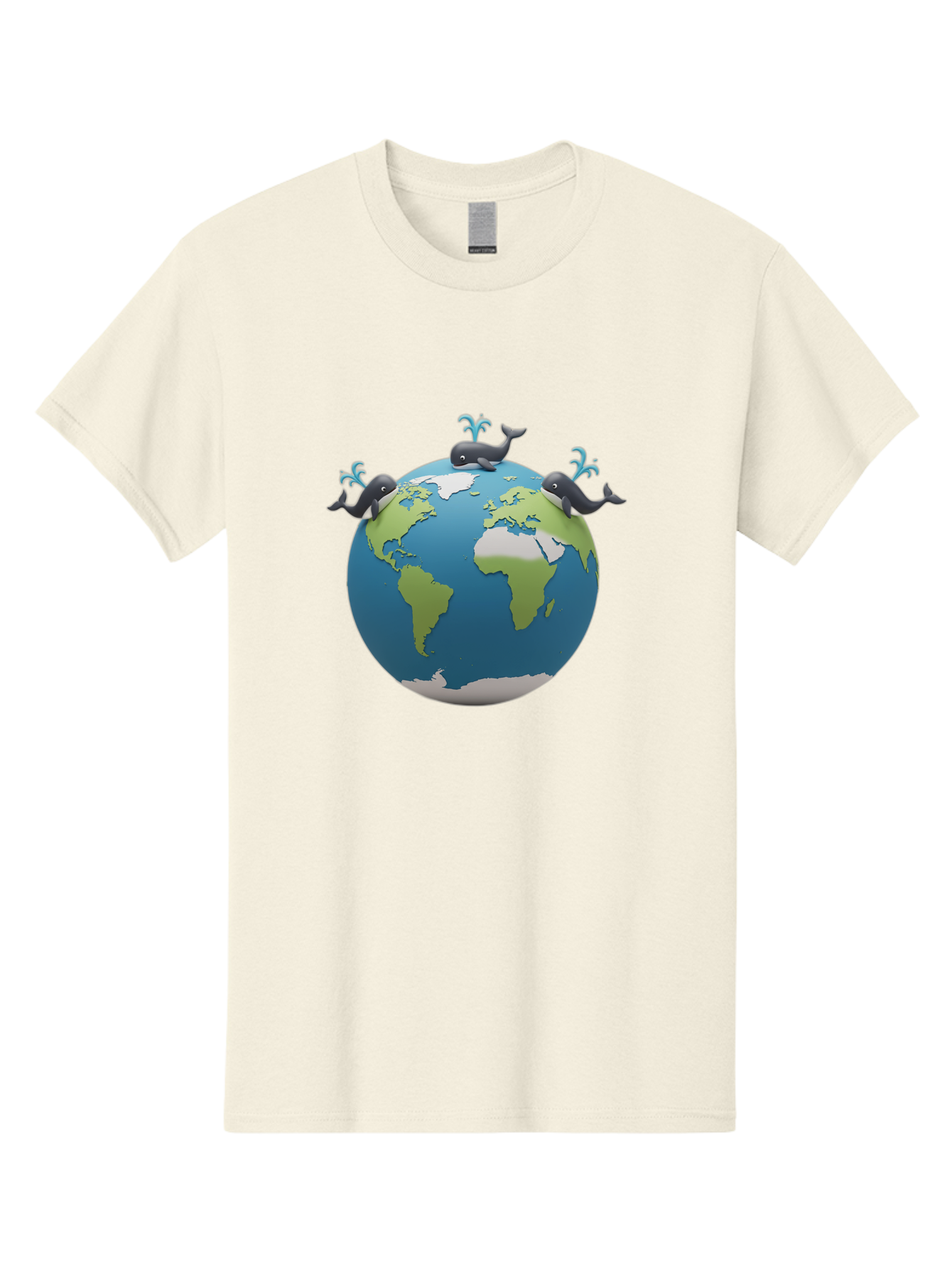 Whales-On-Globe Men'S Graphic Tee, 100% Cotton, Comfortable Casual Summer Wear, Machine Washable, Whales On Earth, Global Unity, 3D Illustration, World Map, Marine Animals, Ocean Conservation, Environmental Awareness, Cartoon Style Bab582