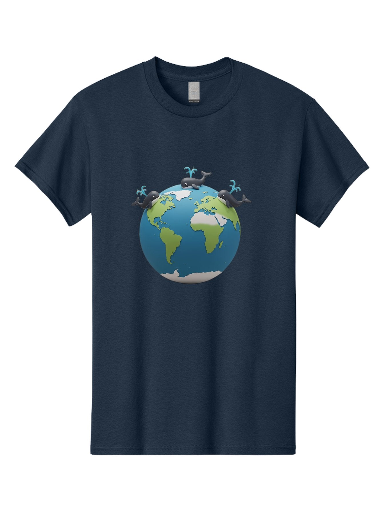 Whales-On-Globe Men'S Graphic Tee, 100% Cotton, Comfortable Casual Summer Wear, Machine Washable, Whales On Earth, Global Unity, 3D Illustration, World Map, Marine Animals, Ocean Conservation, Environmental Awareness, Cartoon Style Bab582 8