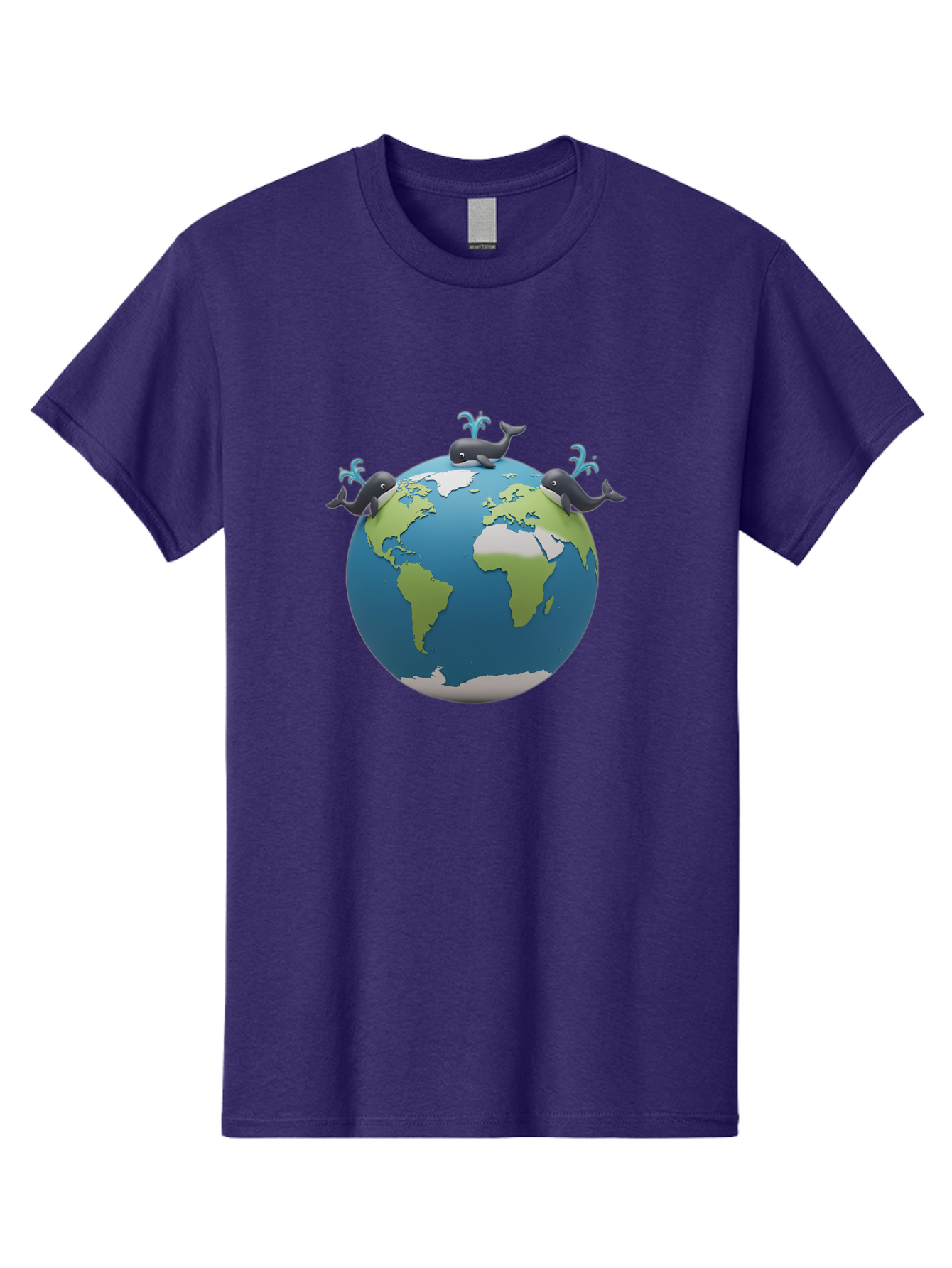 Whales-On-Globe Men'S Graphic Tee, 100% Cotton, Comfortable Casual Summer Wear, Machine Washable, Whales On Earth, Global Unity, 3D Illustration, World Map, Marine Animals, Ocean Conservation, Environmental Awareness, Cartoon Style Bab582 8