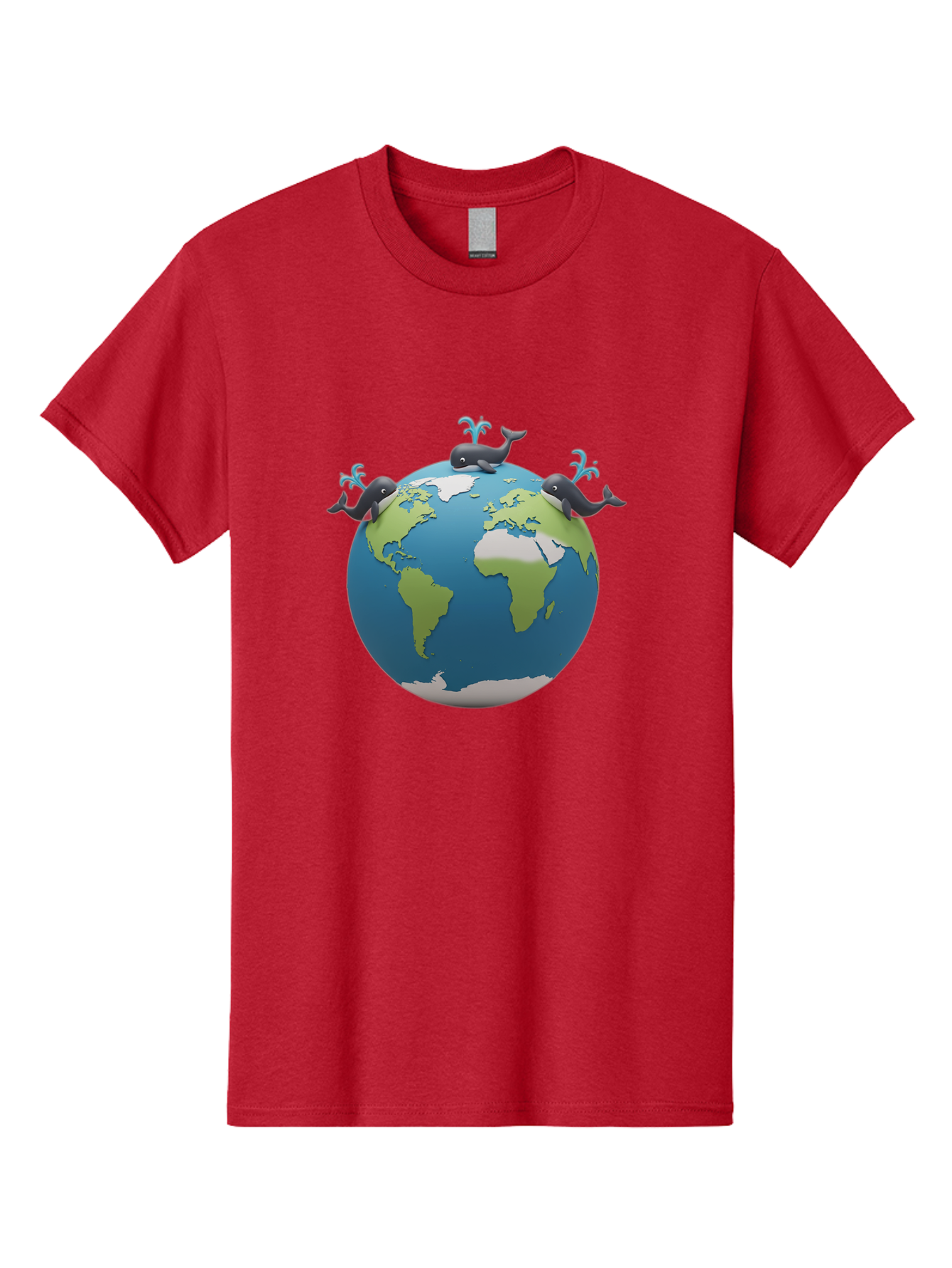 Whales-On-Globe Men'S Graphic Tee, 100% Cotton, Comfortable Casual Summer Wear, Machine Washable, Whales On Earth, Global Unity, 3D Illustration, World Map, Marine Animals, Ocean Conservation, Environmental Awareness, Cartoon Style Bab582