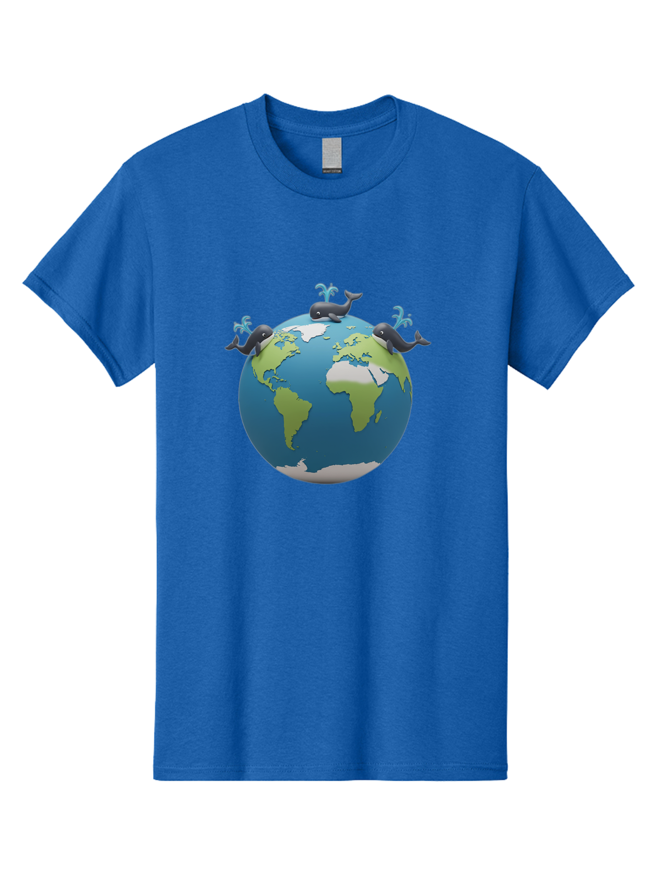Whales-On-Globe Men'S Graphic Tee, 100% Cotton, Comfortable Casual Summer Wear, Machine Washable, Whales On Earth, Global Unity, 3D Illustration, World Map, Marine Animals, Ocean Conservation, Environmental Awareness, Cartoon Style Bab582 7