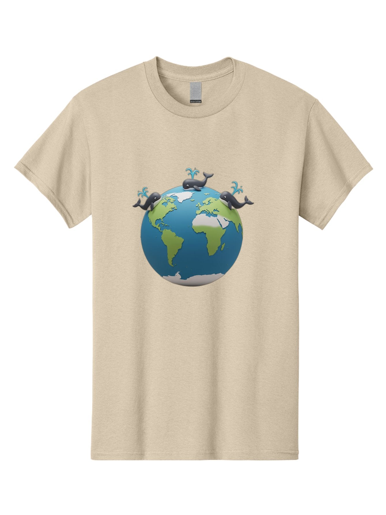 Whales-On-Globe Men'S Graphic Tee, 100% Cotton, Comfortable Casual Summer Wear, Machine Washable, Whales On Earth, Global Unity, 3D Illustration, World Map, Marine Animals, Ocean Conservation, Environmental Awareness, Cartoon Style Bab582 4