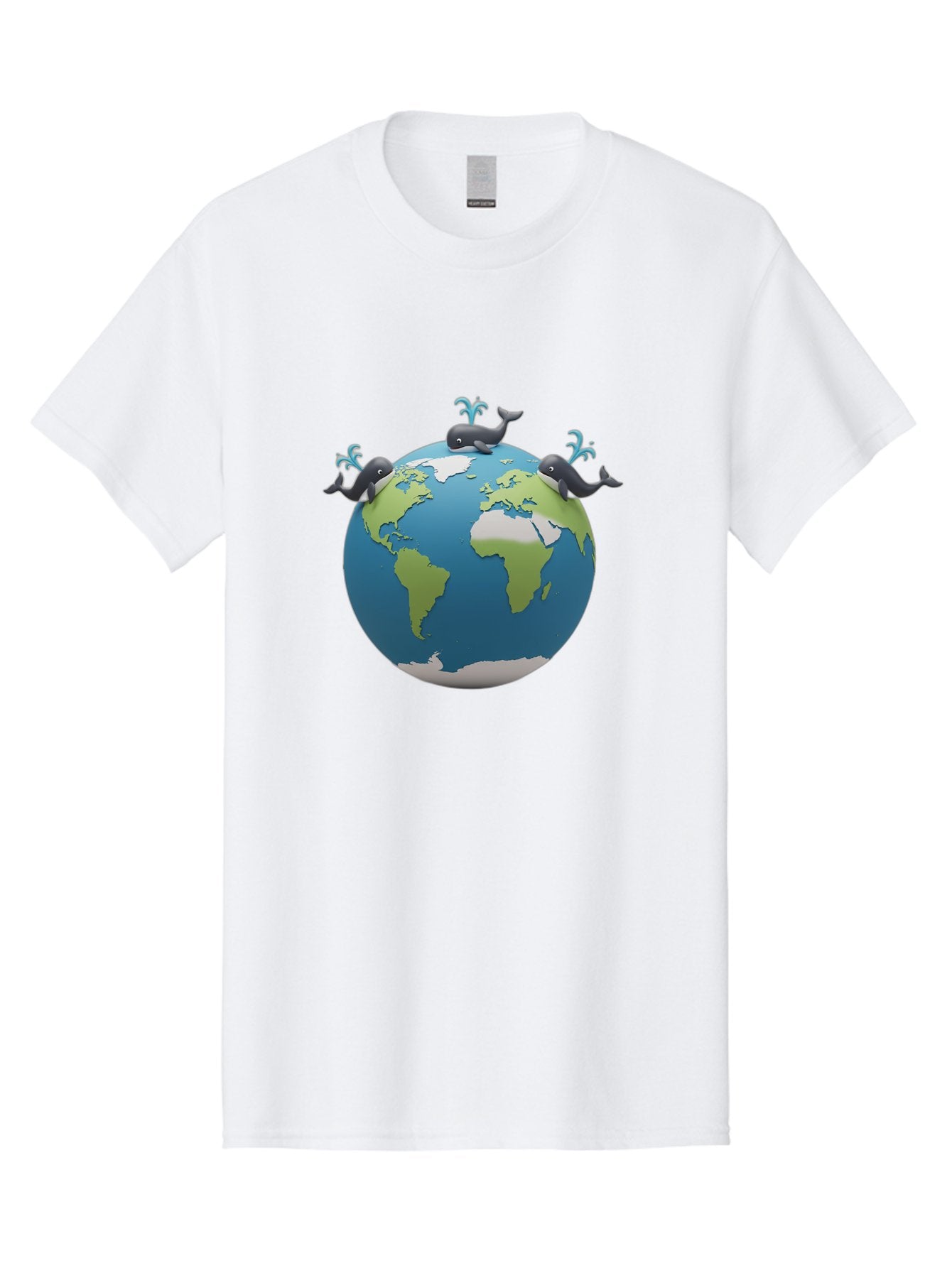 Whales-On-Globe Men'S Graphic Tee, 100% Cotton, Comfortable Casual Summer Wear, Machine Washable, Whales On Earth, Global Unity, 3D Illustration, World Map, Marine Animals, Ocean Conservation, Environmental Awareness, Cartoon Style Bab582 3