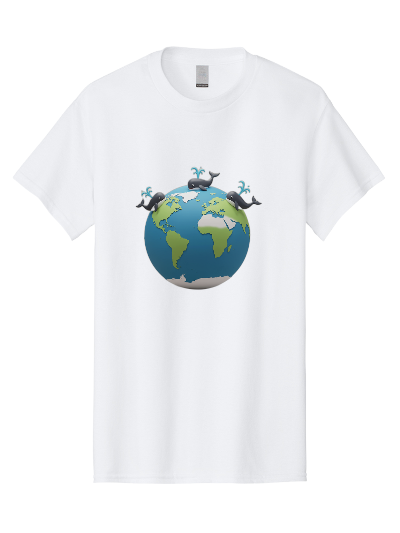 Whales-On-Globe Men'S Graphic Tee, 100% Cotton, Comfortable Casual Summer Wear, Machine Washable, Whales On Earth, Global Unity, 3D Illustration, World Map, Marine Animals, Ocean Conservation, Environmental Awareness, Cartoon Style Bab582 9