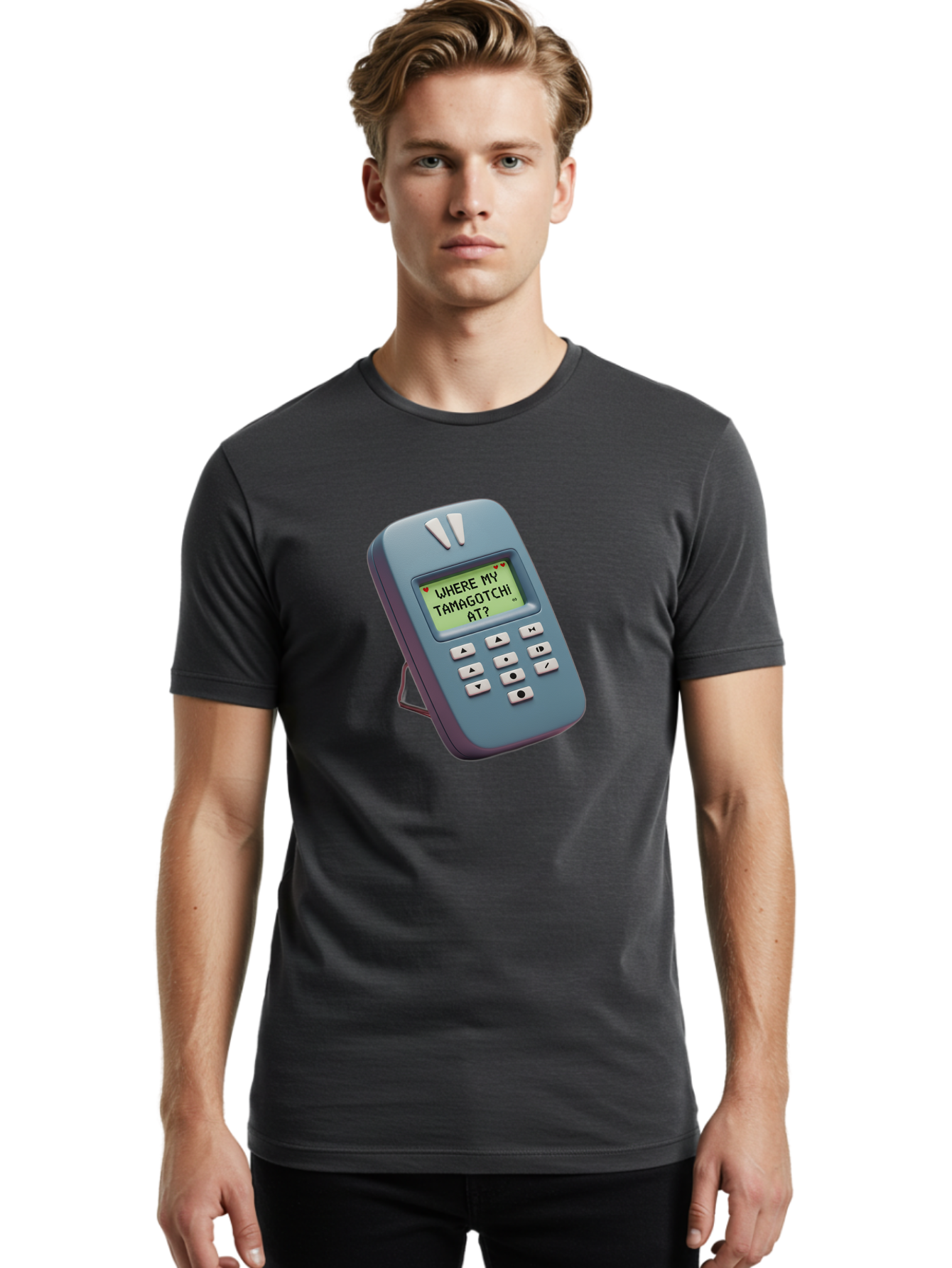 Where-My-Tamagotchi-At Men'S Graphic Tee, 100% Cotton, Comfortable Casual Summer Wear, Machine Washable, Retro Digital Pet, Nostalgic 90S Toy, Tamagotchi, Vintage Handheld Game, Classic Electronic Toy, Retro Gaming, Nostalgic Technology, Bab583 30