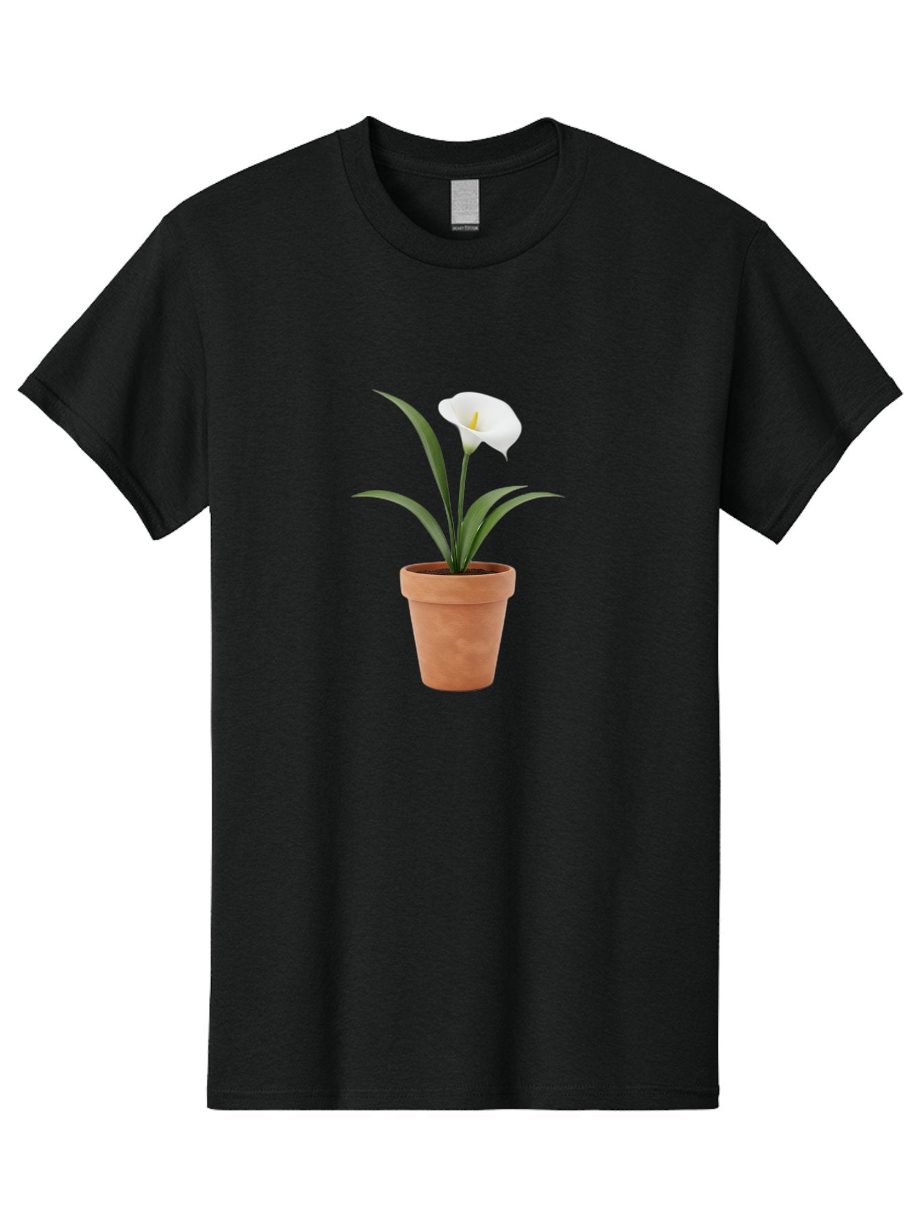 White-Calla-Lily Men'S Graphic Tee, 100% Cotton, Comfortable Casual Summer Wear, Machine Washable, Calla Lily, White Flower, Potted Plant, Terracotta Pot, Elegant Bloom, Floral Beauty, Simple Decor, Home Decor, Yellow Stamen, Green Leaves, Bab584 14
