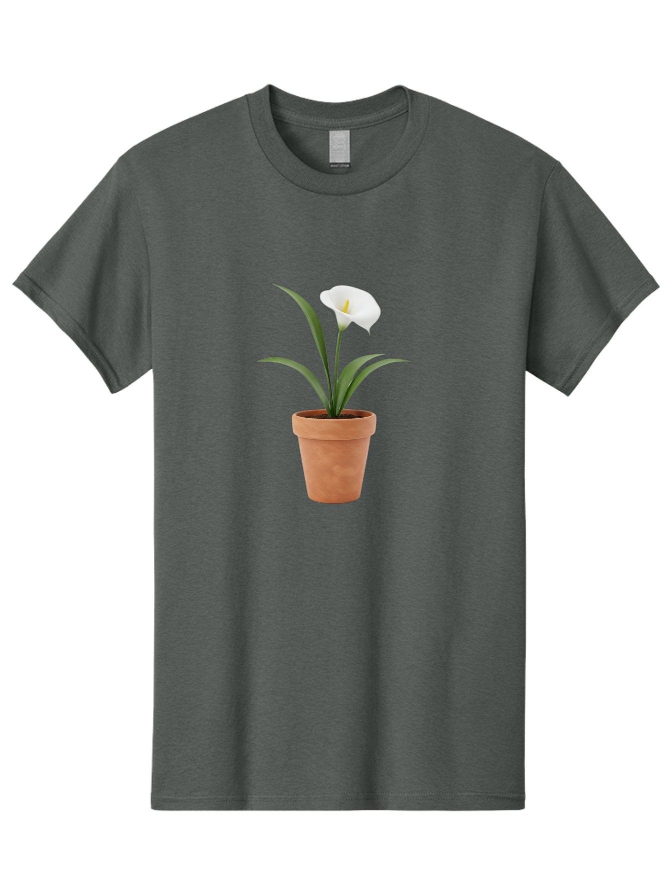White-Calla-Lily Men'S Graphic Tee, 100% Cotton, Comfortable Casual Summer Wear, Machine Washable, Calla Lily, White Flower, Potted Plant, Terracotta Pot, Elegant Bloom, Floral Beauty, Simple Decor, Home Decor, Yellow Stamen, Green Leaves, Bab584 11