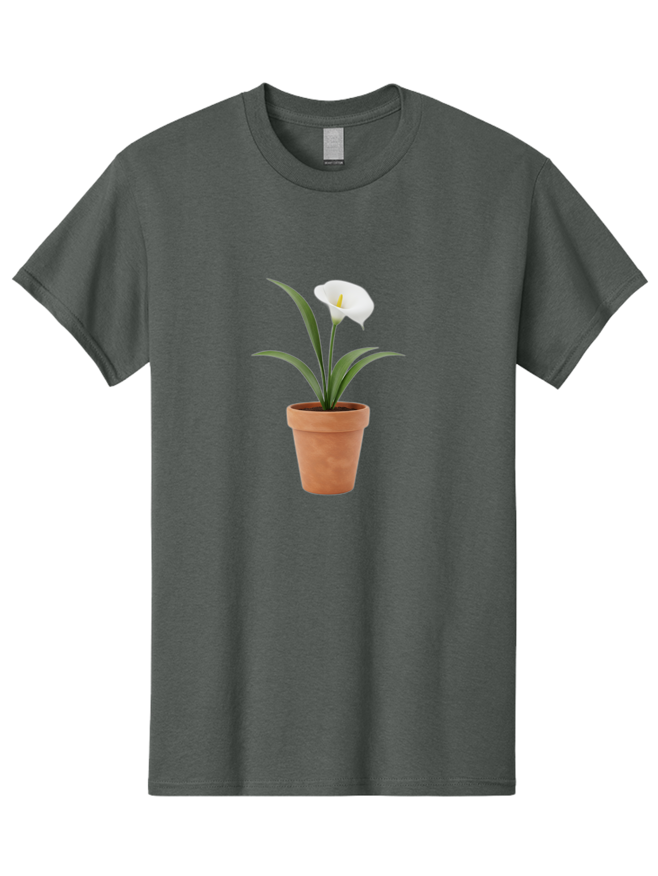 White-Calla-Lily Men'S Graphic Tee, 100% Cotton, Comfortable Casual Summer Wear, Machine Washable, Calla Lily, White Flower, Potted Plant, Terracotta Pot, Elegant Bloom, Floral Beauty, Simple Decor, Home Decor, Yellow Stamen, Green Leaves, Bab584 4