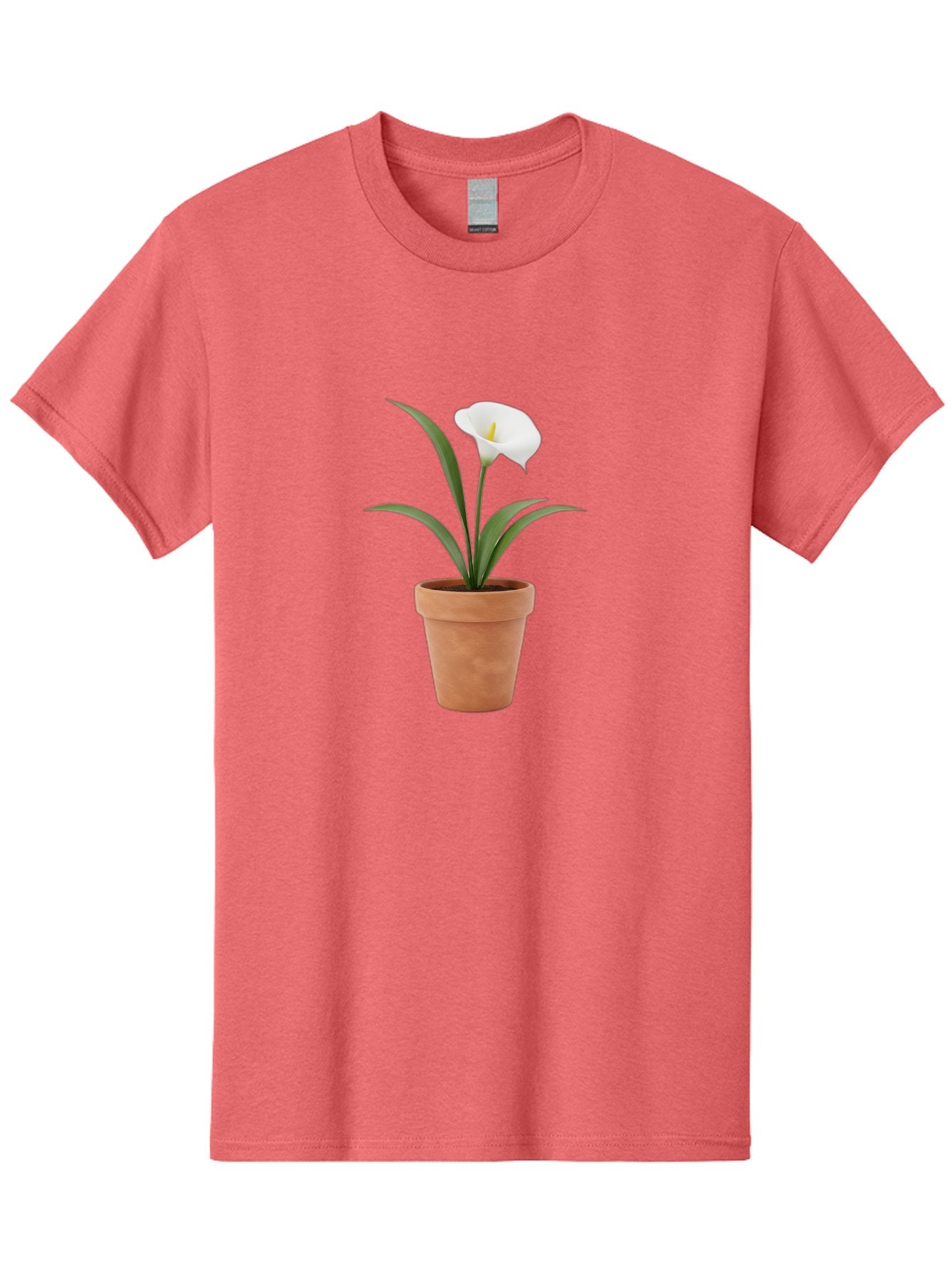 White-Calla-Lily Men'S Graphic Tee, 100% Cotton, Comfortable Casual Summer Wear, Machine Washable, Calla Lily, White Flower, Potted Plant, Terracotta Pot, Elegant Bloom, Floral Beauty, Simple Decor, Home Decor, Yellow Stamen, Green Leaves, Bab584 15
