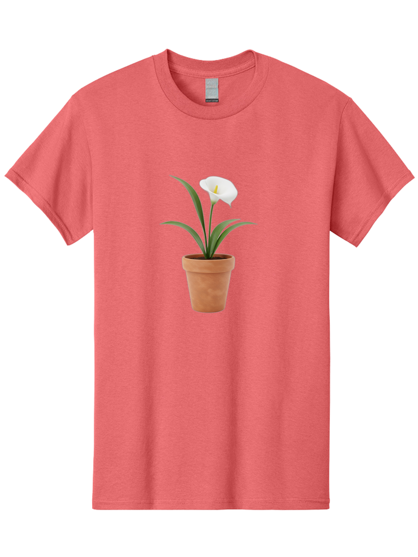 White-Calla-Lily Men'S Graphic Tee, 100% Cotton, Comfortable Casual Summer Wear, Machine Washable, Calla Lily, White Flower, Potted Plant, Terracotta Pot, Elegant Bloom, Floral Beauty, Simple Decor, Home Decor, Yellow Stamen, Green Leaves, Bab584