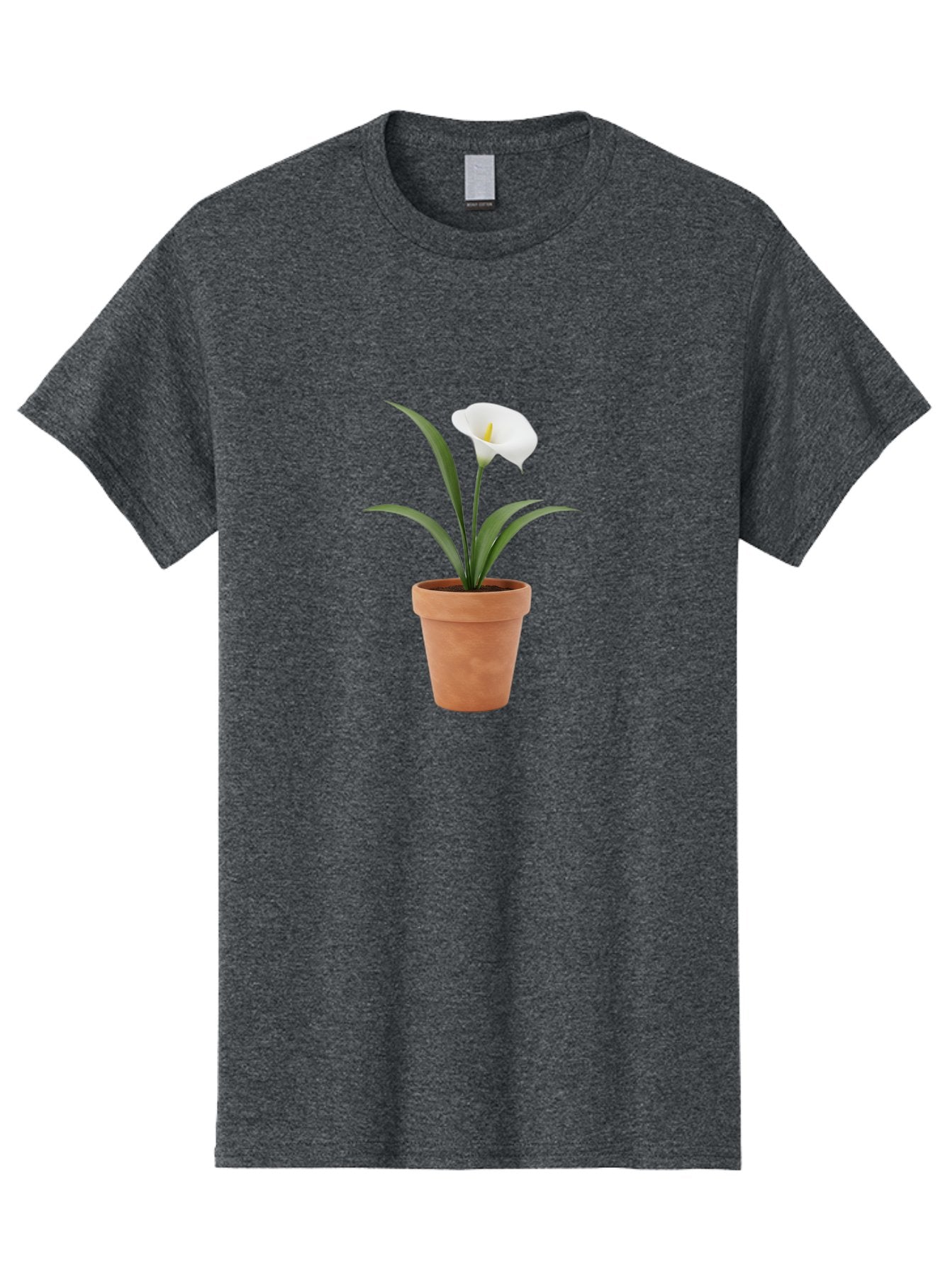 White-Calla-Lily Men'S Graphic Tee, 100% Cotton, Comfortable Casual Summer Wear, Machine Washable, Calla Lily, White Flower, Potted Plant, Terracotta Pot, Elegant Bloom, Floral Beauty, Simple Decor, Home Decor, Yellow Stamen, Green Leaves, Bab584 7