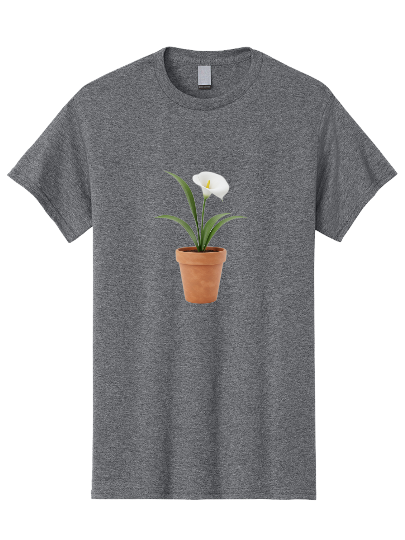 White-Calla-Lily Men'S Graphic Tee, 100% Cotton, Comfortable Casual Summer Wear, Machine Washable, Calla Lily, White Flower, Potted Plant, Terracotta Pot, Elegant Bloom, Floral Beauty, Simple Decor, Home Decor, Yellow Stamen, Green Leaves, Bab584 10