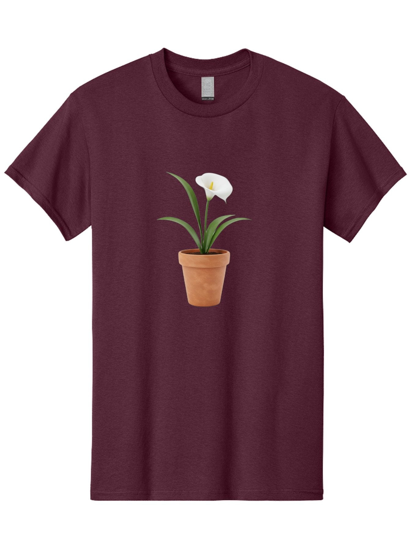 White-Calla-Lily Men'S Graphic Tee, 100% Cotton, Comfortable Casual Summer Wear, Machine Washable, Calla Lily, White Flower, Potted Plant, Terracotta Pot, Elegant Bloom, Floral Beauty, Simple Decor, Home Decor, Yellow Stamen, Green Leaves, Bab584 12
